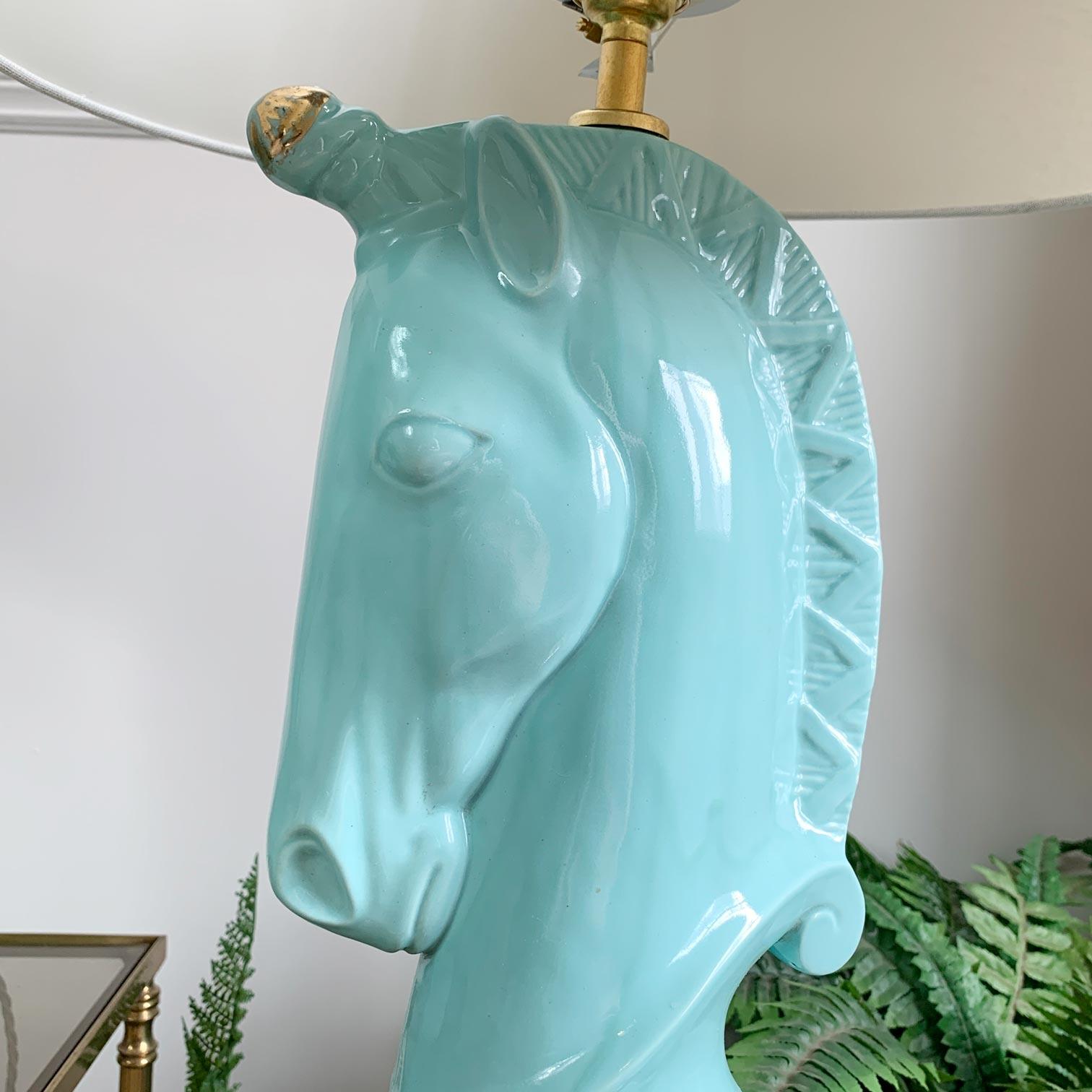 Pair of 1950’s Turquoise Blue Howell Ceramic Unicorn Lamps For Sale 4