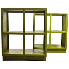 Pair of 1950s Industrial Green Shelving Units