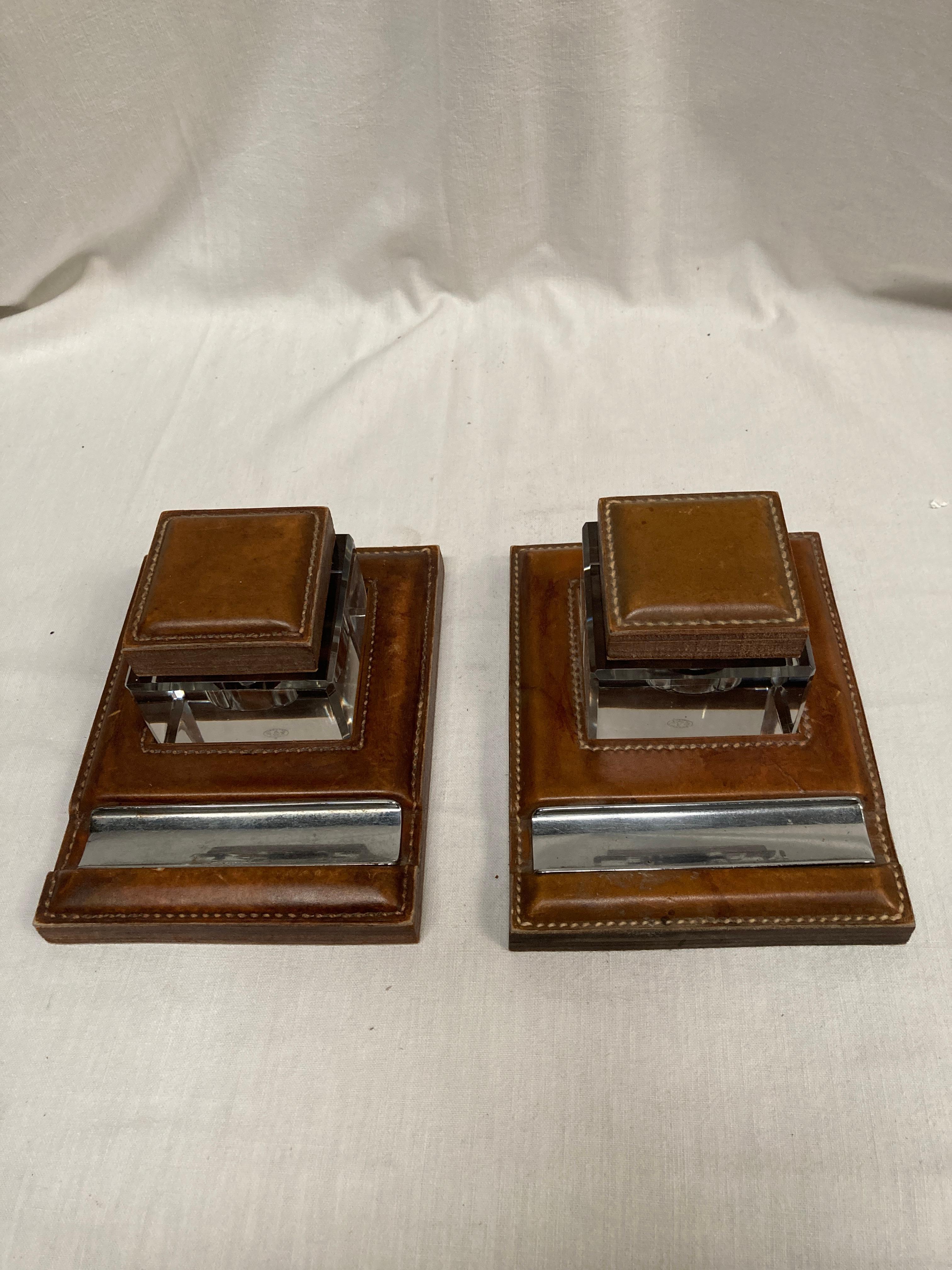 Pair of 1950's Inkwells by Paul Dupre-Lafon for Hermès For Sale 4