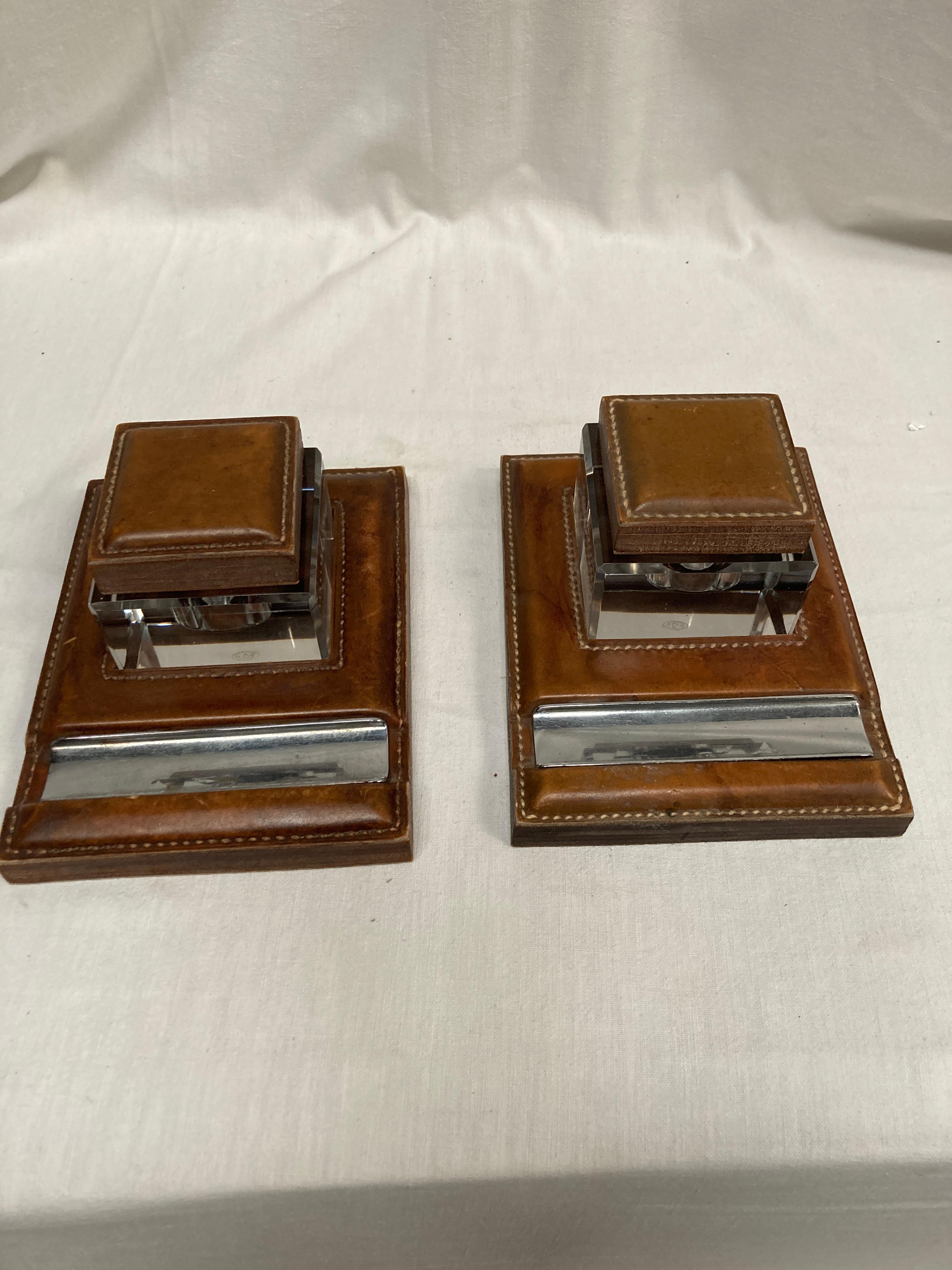 French Pair of 1950's Inkwells by Paul Dupre-Lafon for Hermès For Sale
