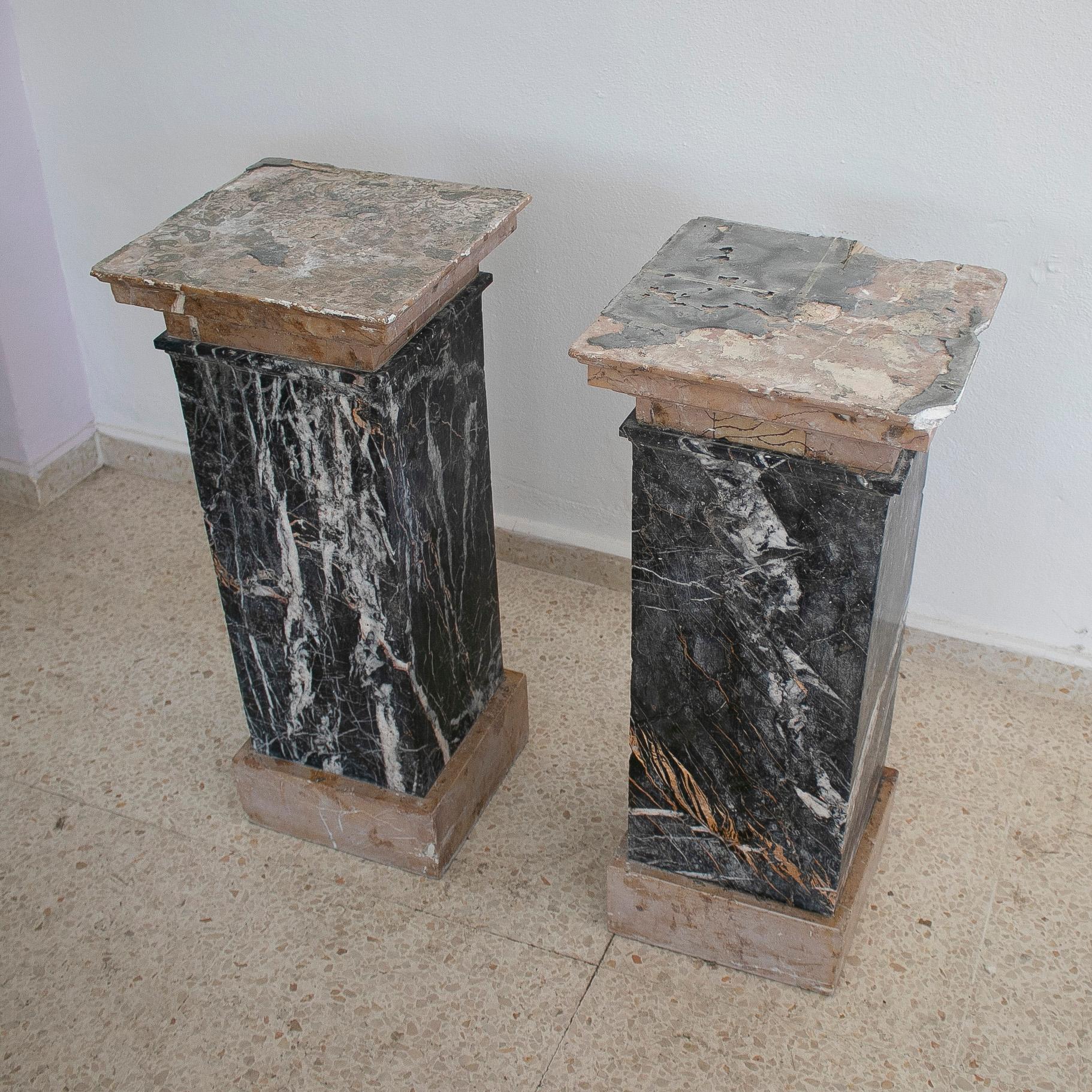 Pair of 1950s Italian 2-Tone Marble Square Pedestal Bases For Sale 6