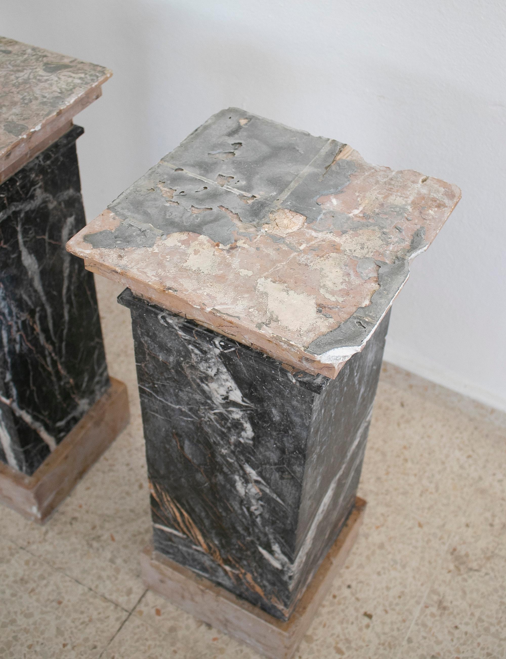 Pair of 1950s Italian 2-Tone Marble Square Pedestal Bases For Sale 14