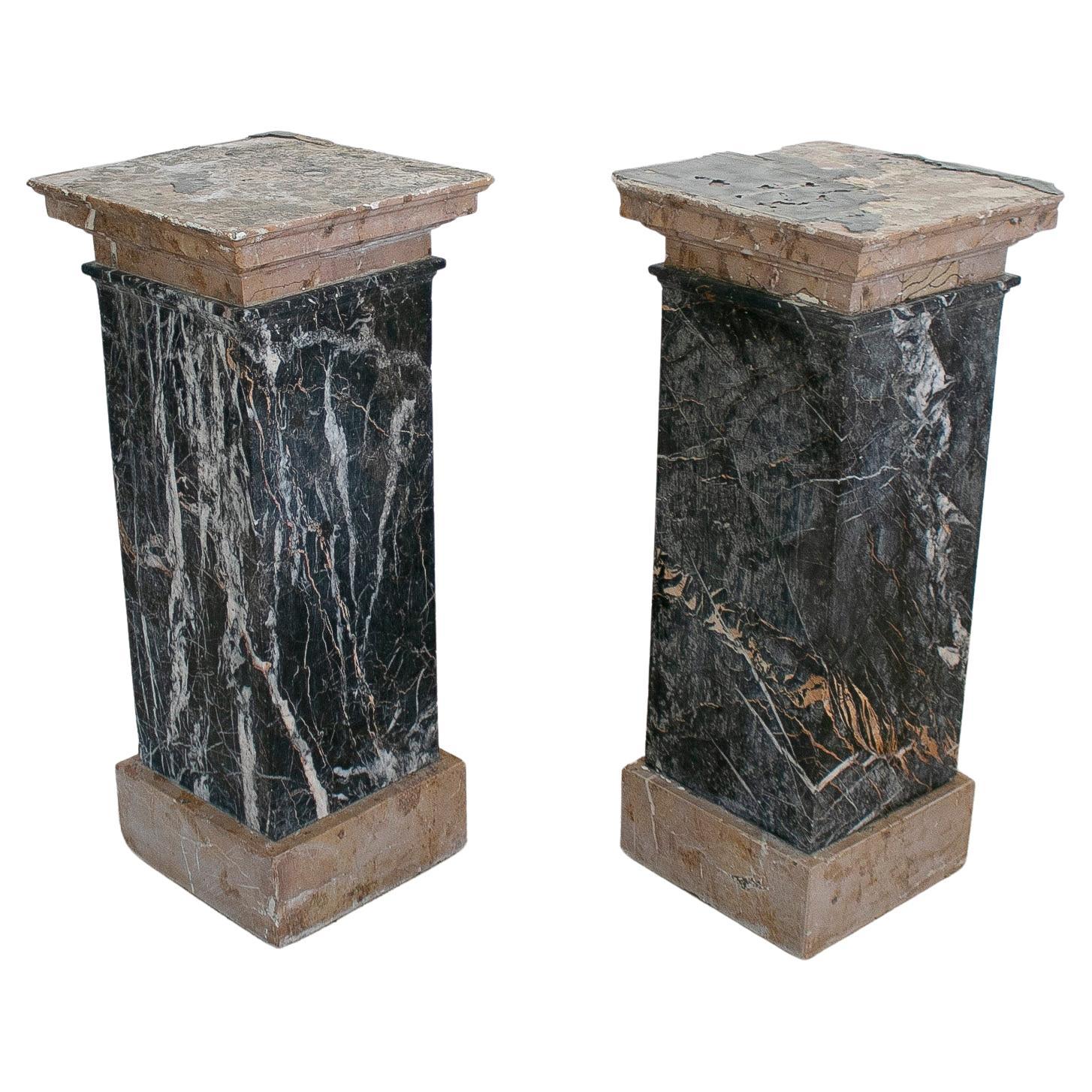 Pair of 1950s Italian 2-Tone Marble Square Pedestal Bases