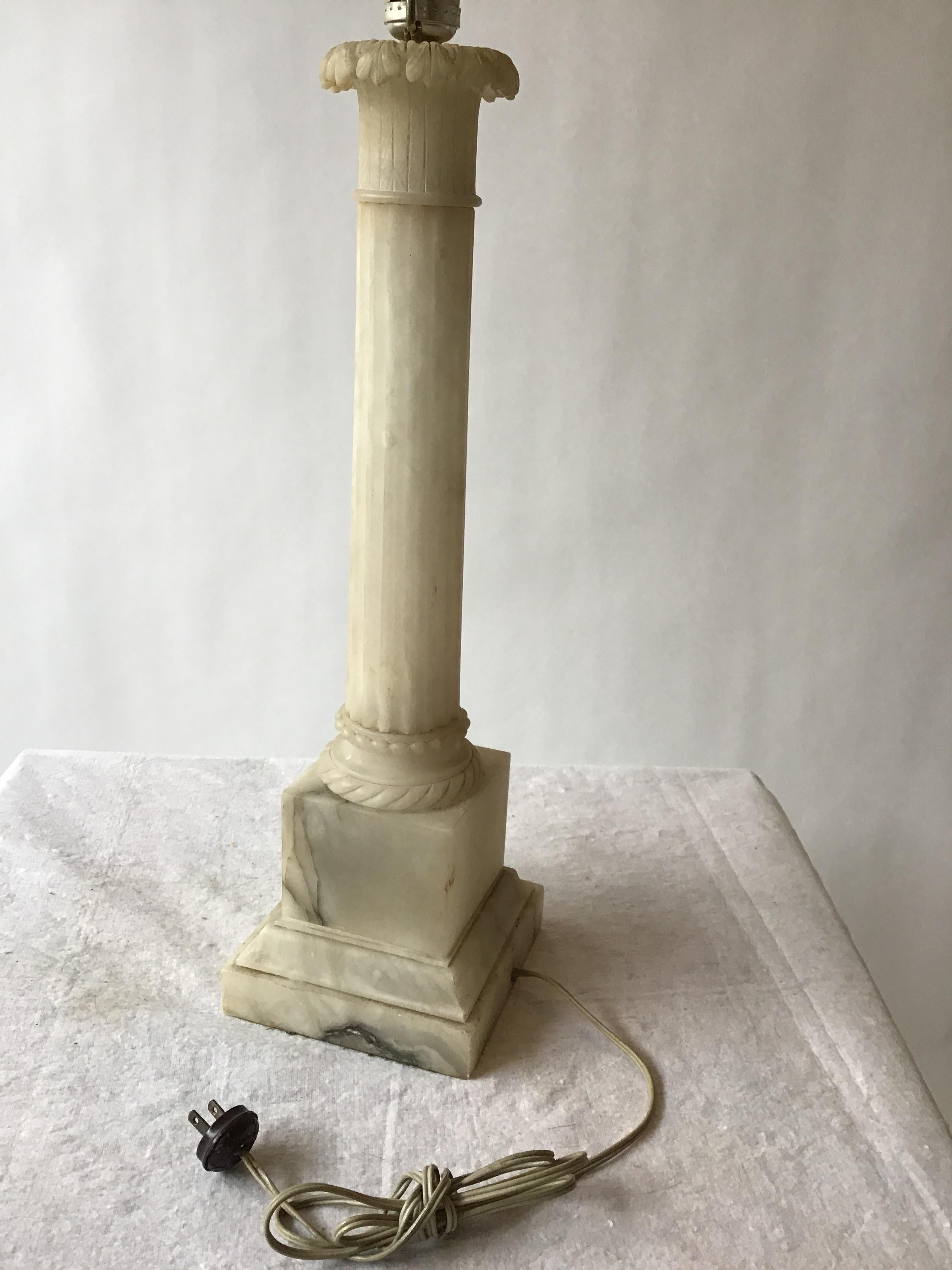 Mid-20th Century Pair of 1950s Italian Alabaster Column Lamps