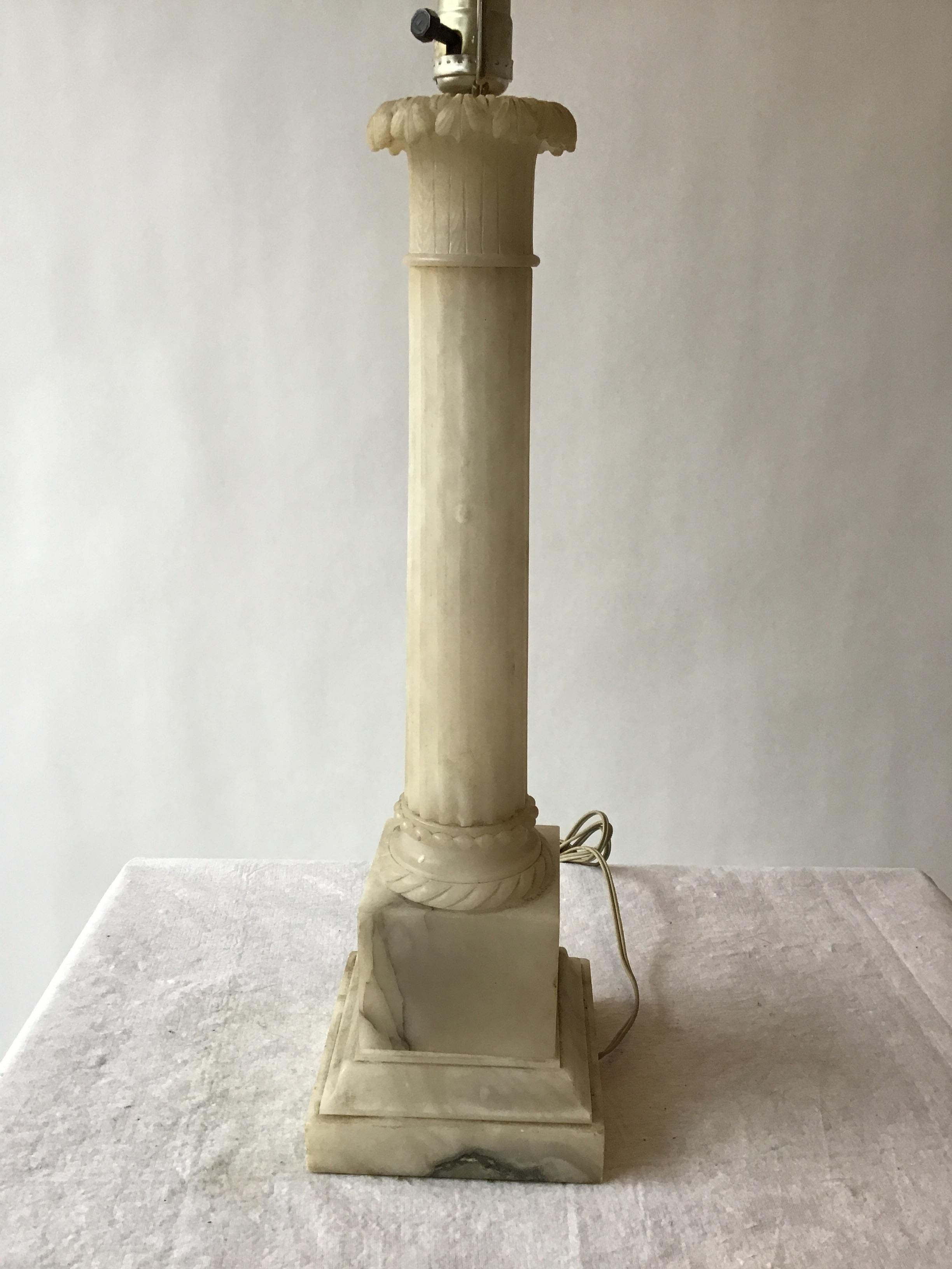 Pair of 1950s Italian Alabaster Column Lamps 1