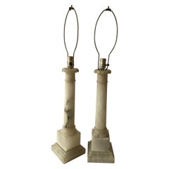 Pair of 1950s Italian Alabaster Column Lamps