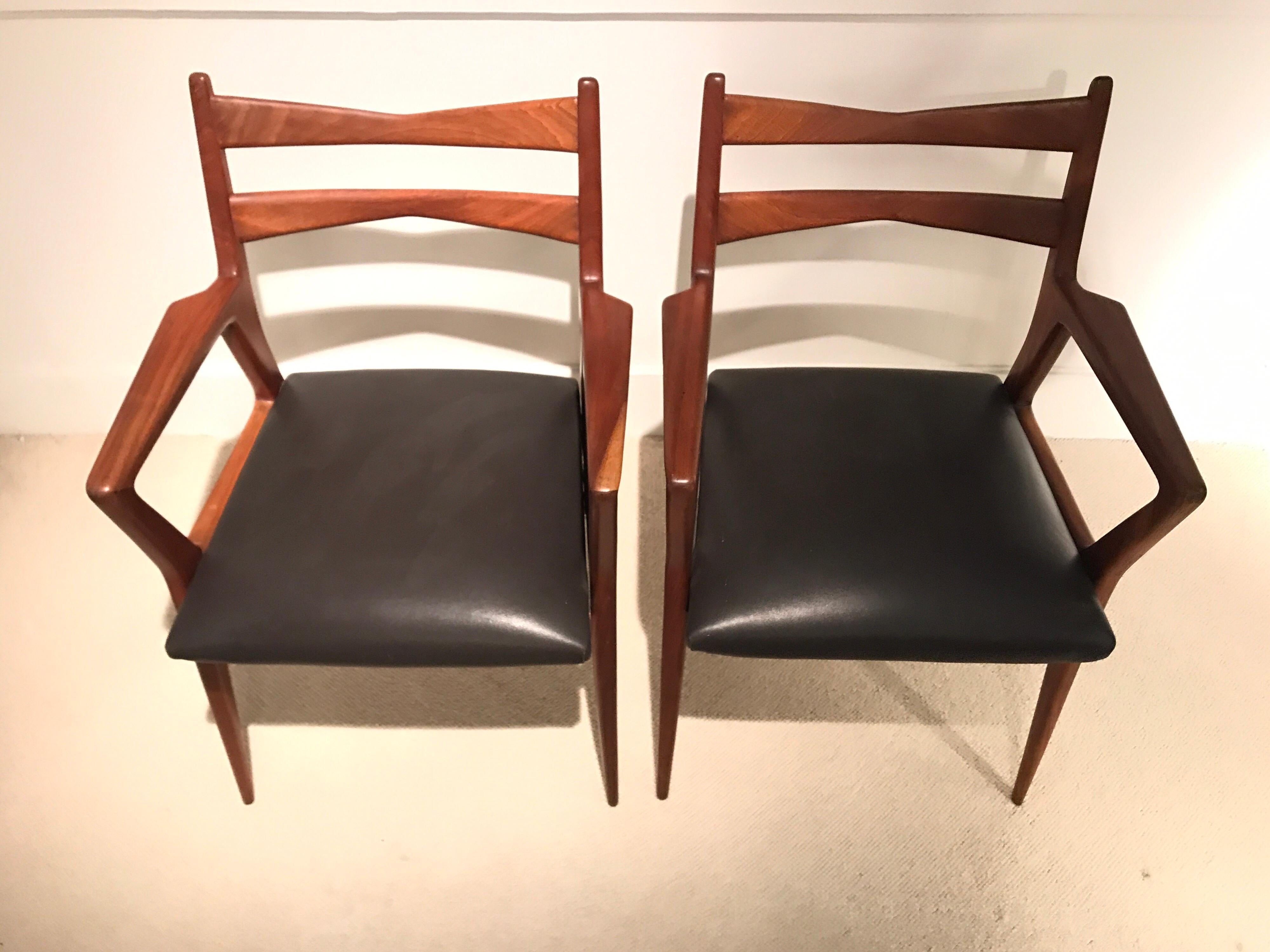 Leather Pair of 1950s Italian Armchairs