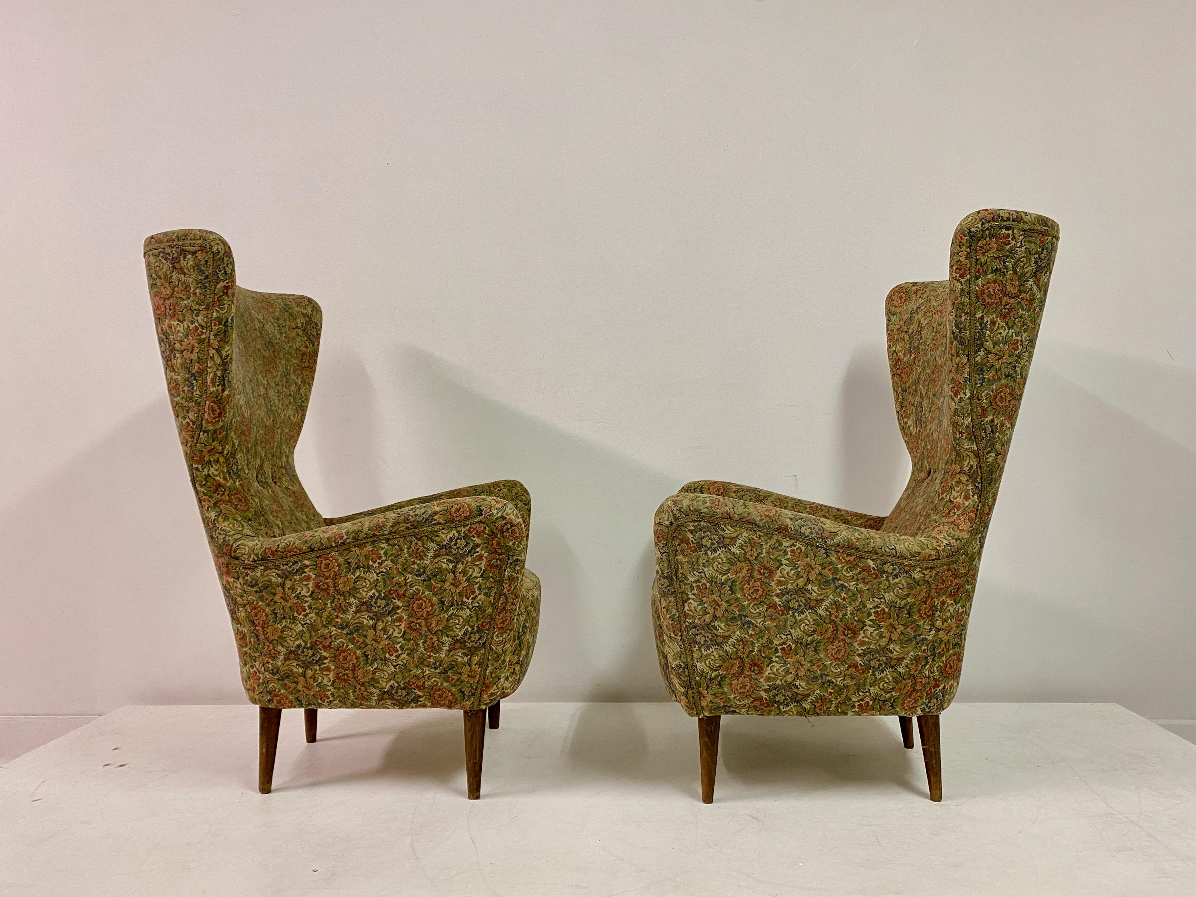 Fabric Pair of 1950s Italian Armchairs