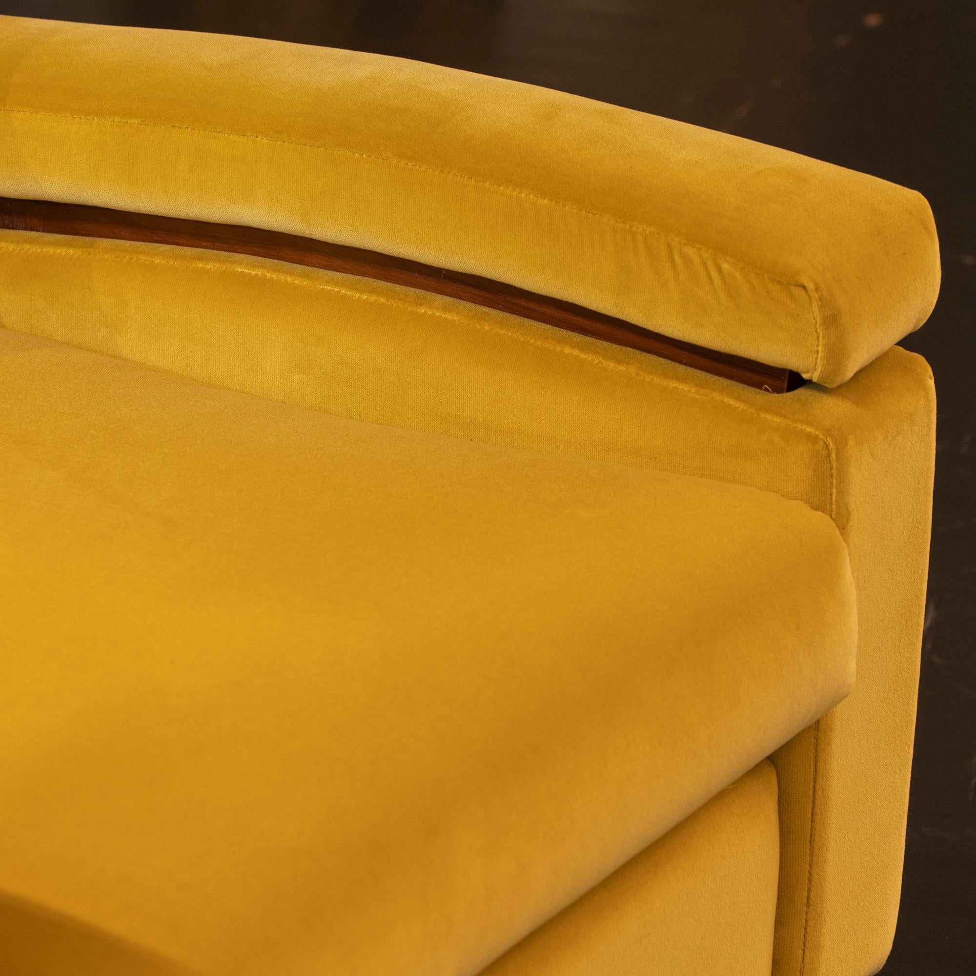 Pair of 1950s Italian Armchairs in Mustard Yellow Velvet, Wood Details 3