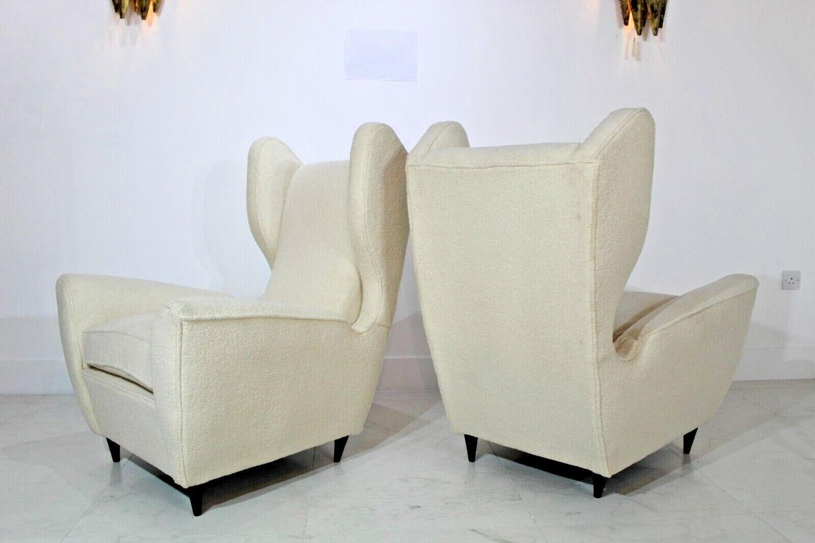 Mid-Century Modern Pair of Italian Armchairs, 1950's, Recently Reupholstered in Boucle