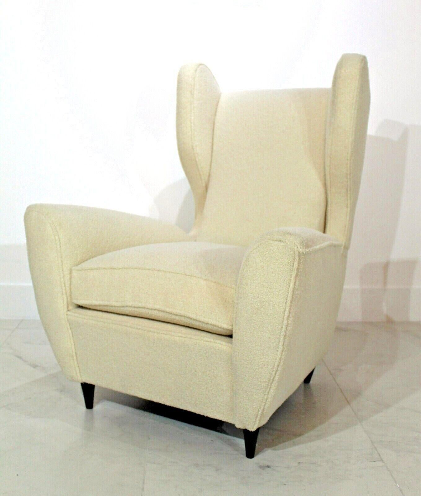20th Century Pair of Italian Armchairs, 1950's, Recently Reupholstered in Boucle