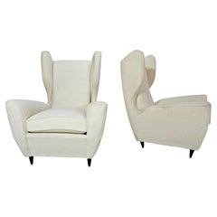 Pair of Italian Armchairs, 1950's, Recently Reupholstered in Boucle
