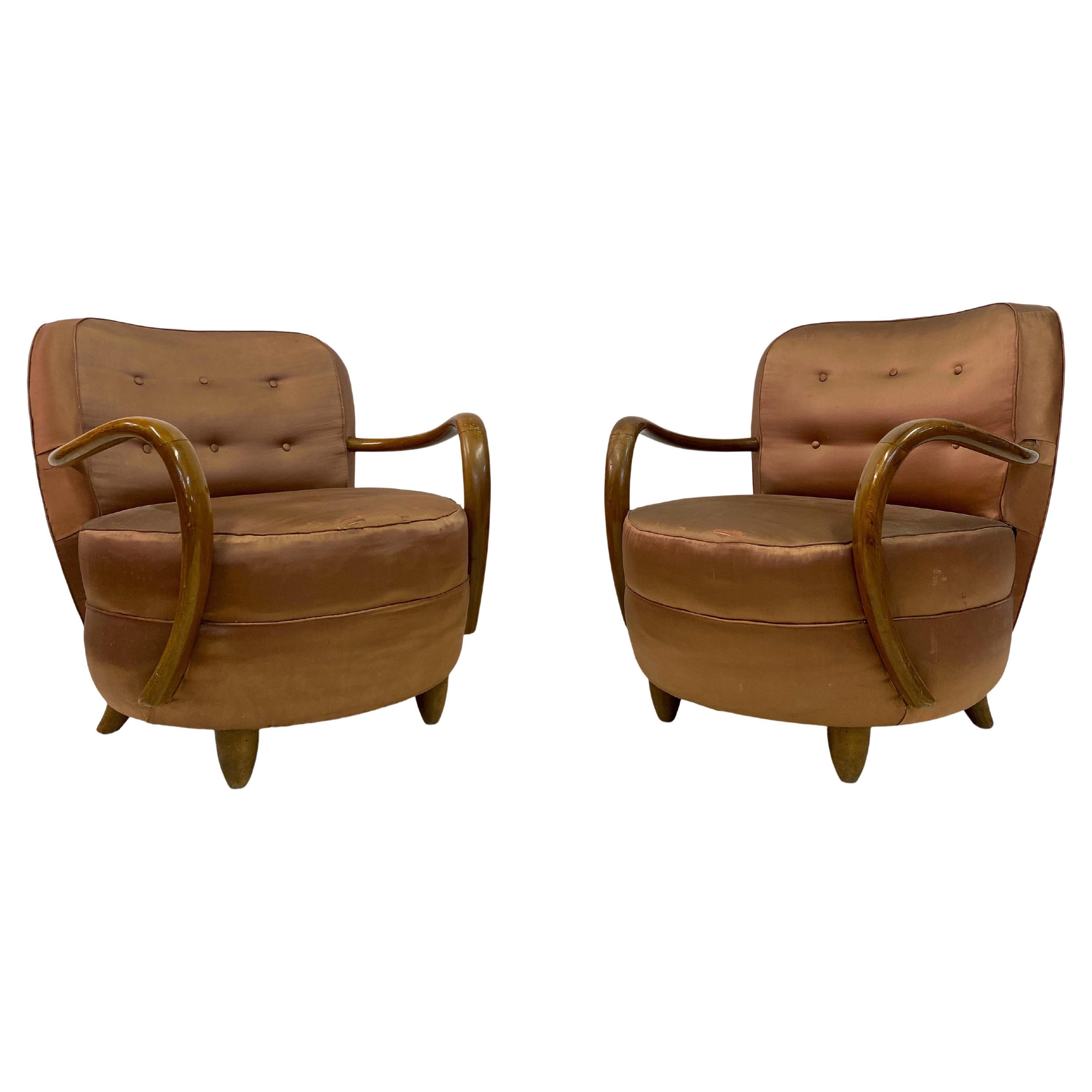 Pair of 1950s Italian Armchairs with Bentwood Arms