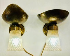 Pair of 1950s Italian Barovier & Toso Style Murano Glass Bronze Wall Sconces