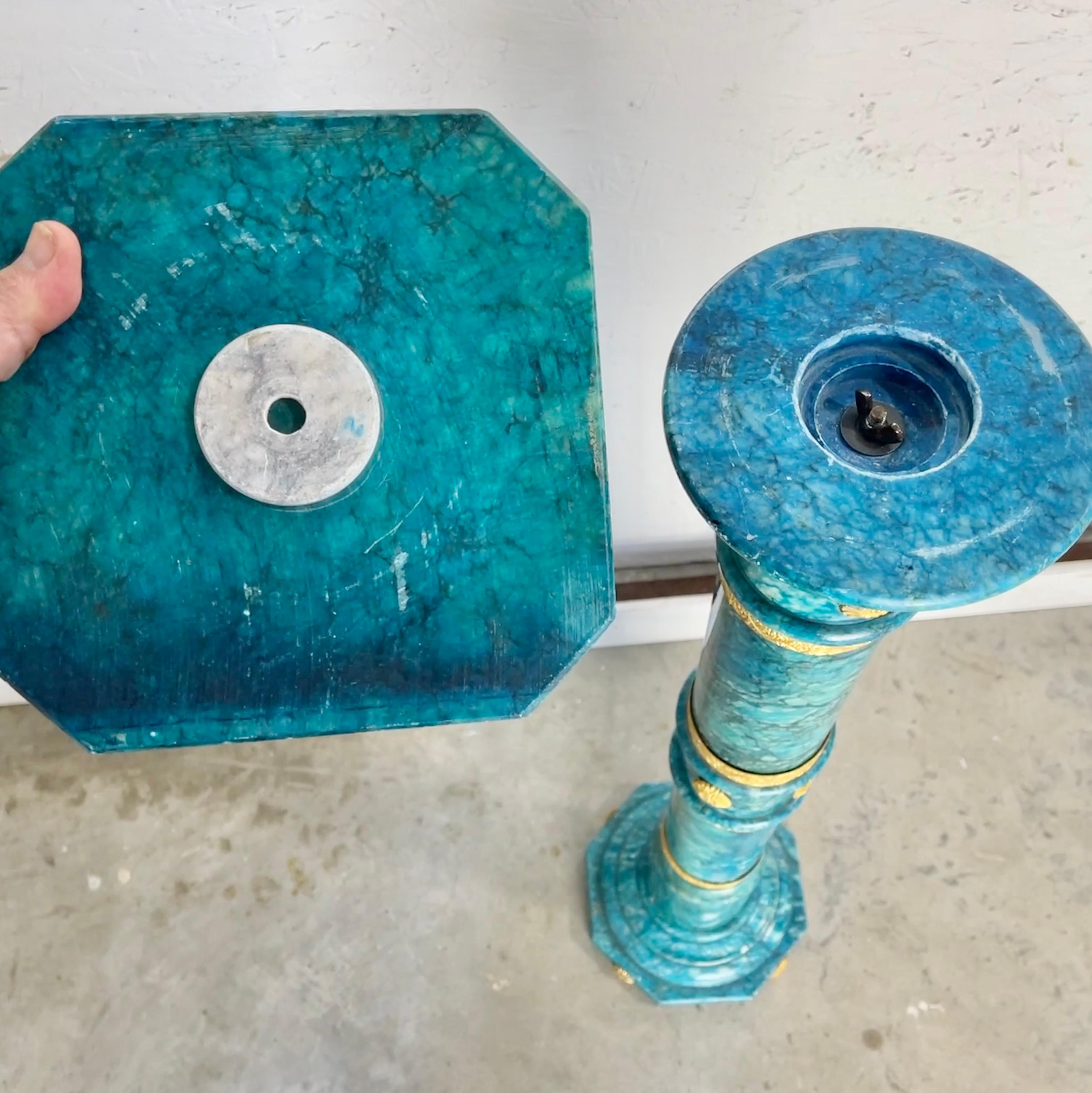 Paire de colonnes de piédestaux italiens des années 1950 en albâtre bleu-vert en vente 3