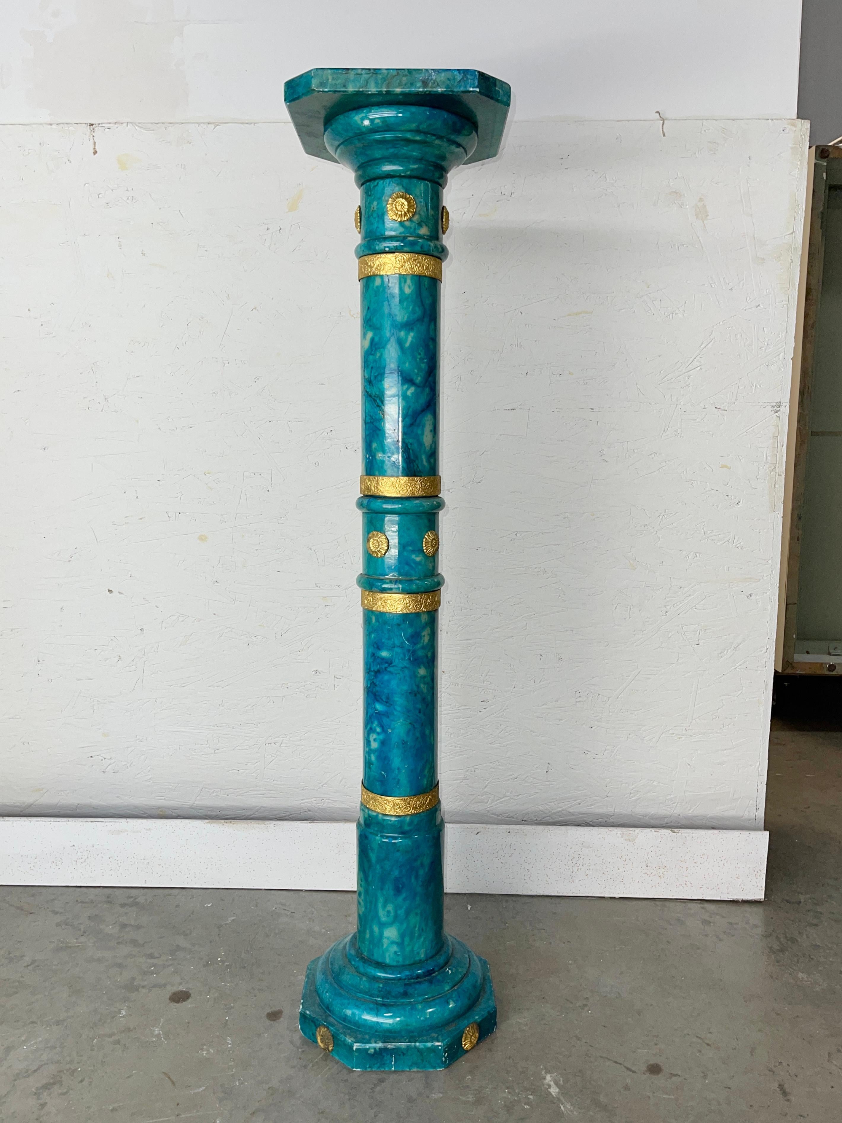 Pair of 1950's Italian Blue-Green Alabaster Pedestal Columns For Sale 4