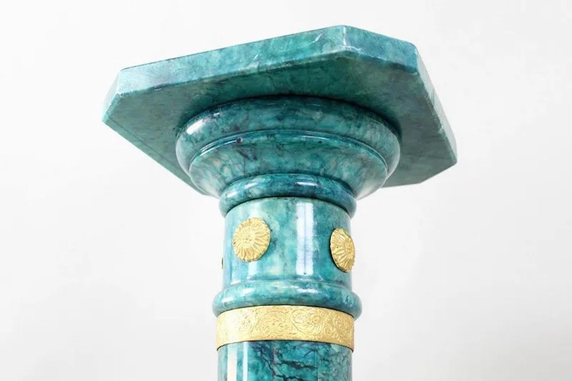 Pair of 1950's Italian Blue-Green Alabaster Pedestal Columns For Sale 11