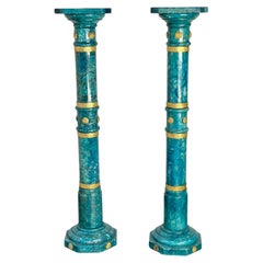Pair of 1950's Italian Blue-Green Alabaster Pedestal Columns