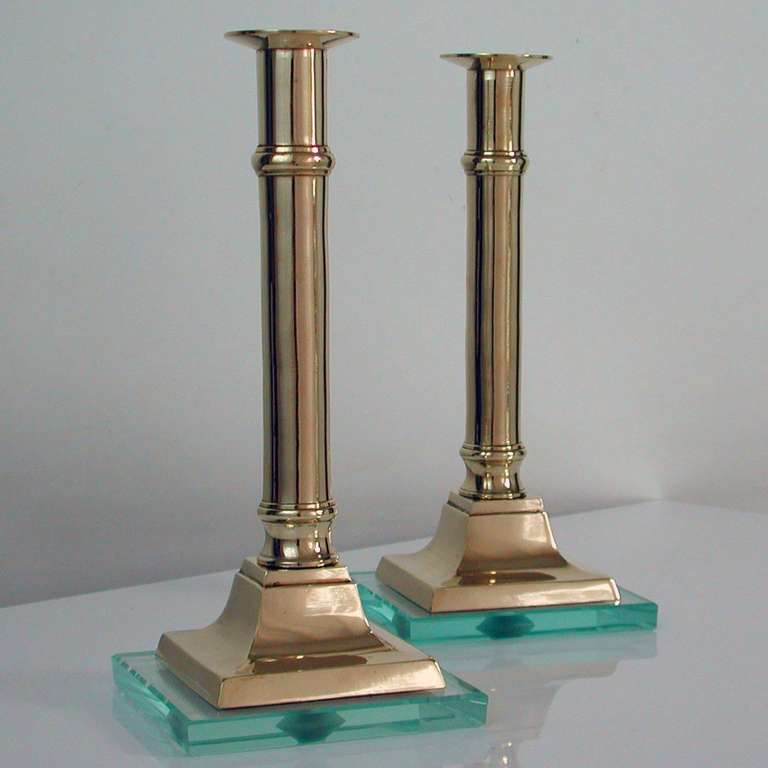 Pair of 1950s Italian Brass and Glass Candlesticks Fontana Arte Style For Sale 5