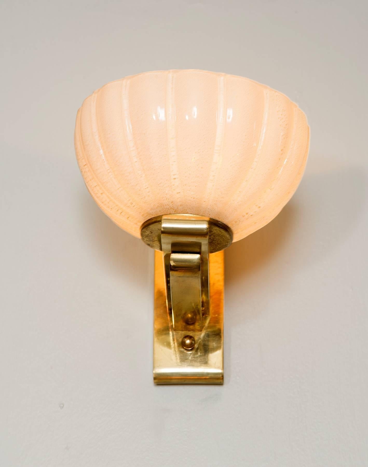 Mid-Century Modern Pair of 1950s Italian Brass and Glass 'Cup' Wall Lights