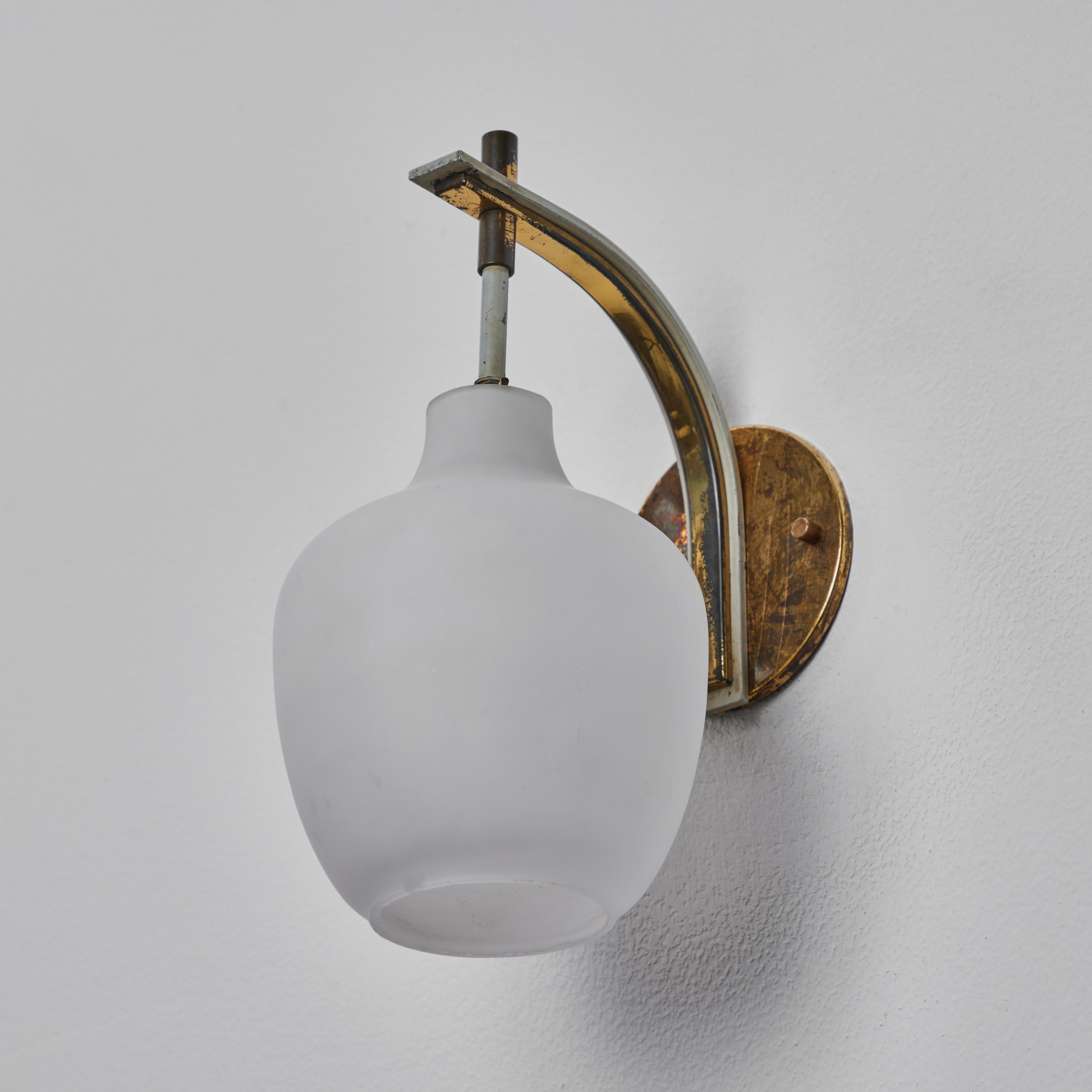 Mid-Century Modern Pair of 1950s Italian Brass and Glass Sconces Attributed to Stilnovo