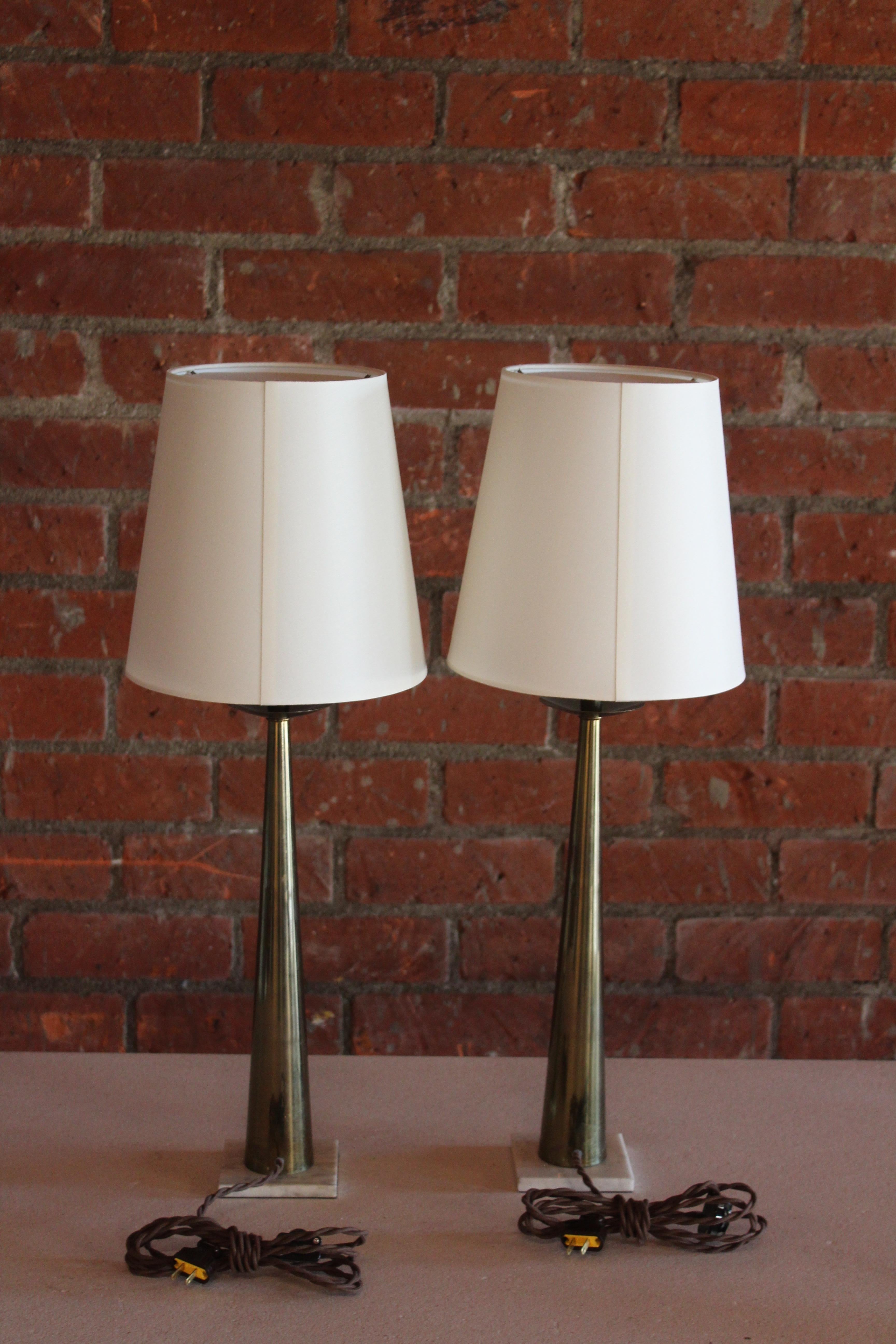 Pair of 1950s Italian Brass and Marble Table Lamps 7