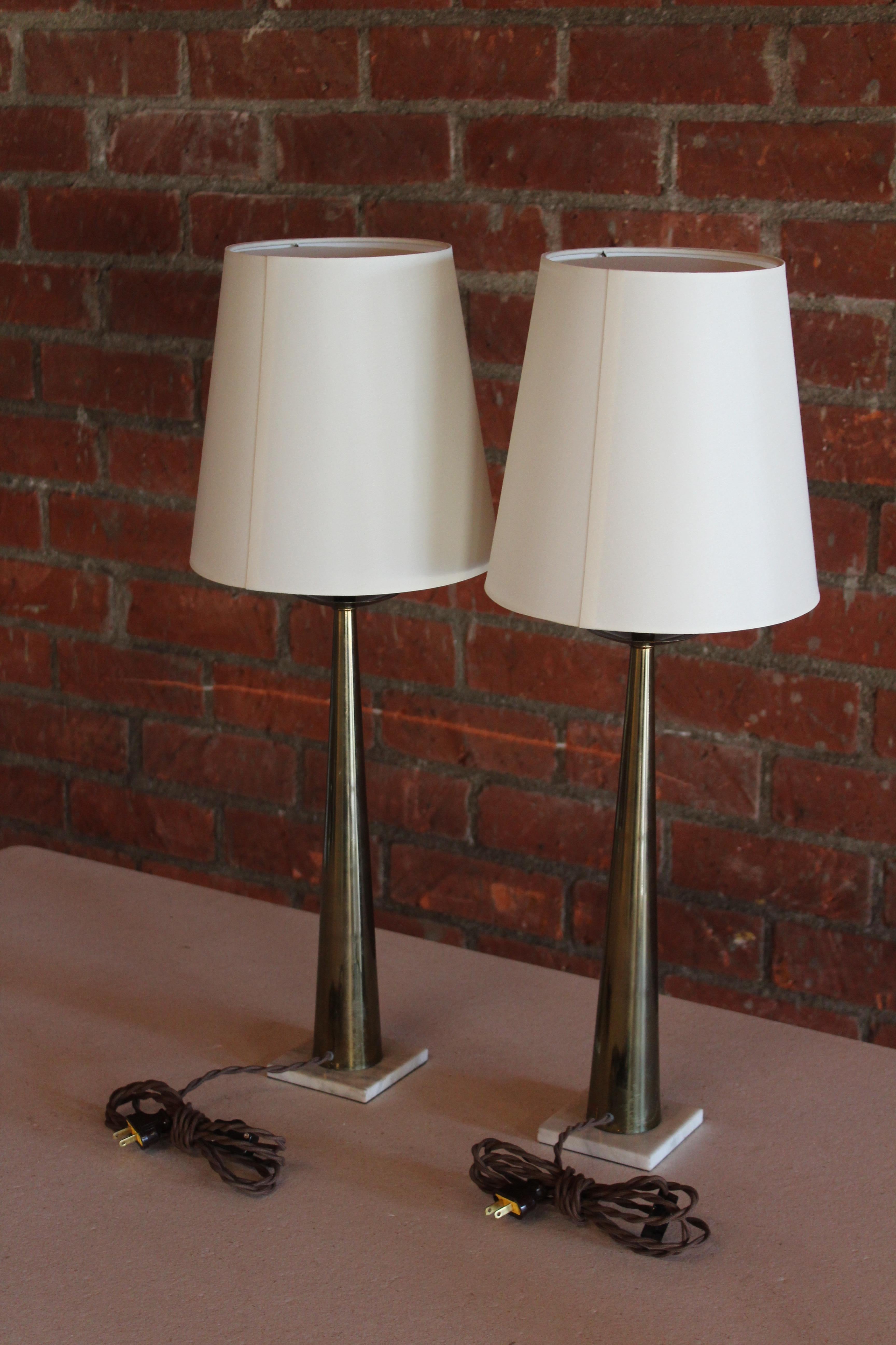 Pair of 1950s Italian Brass and Marble Table Lamps 8