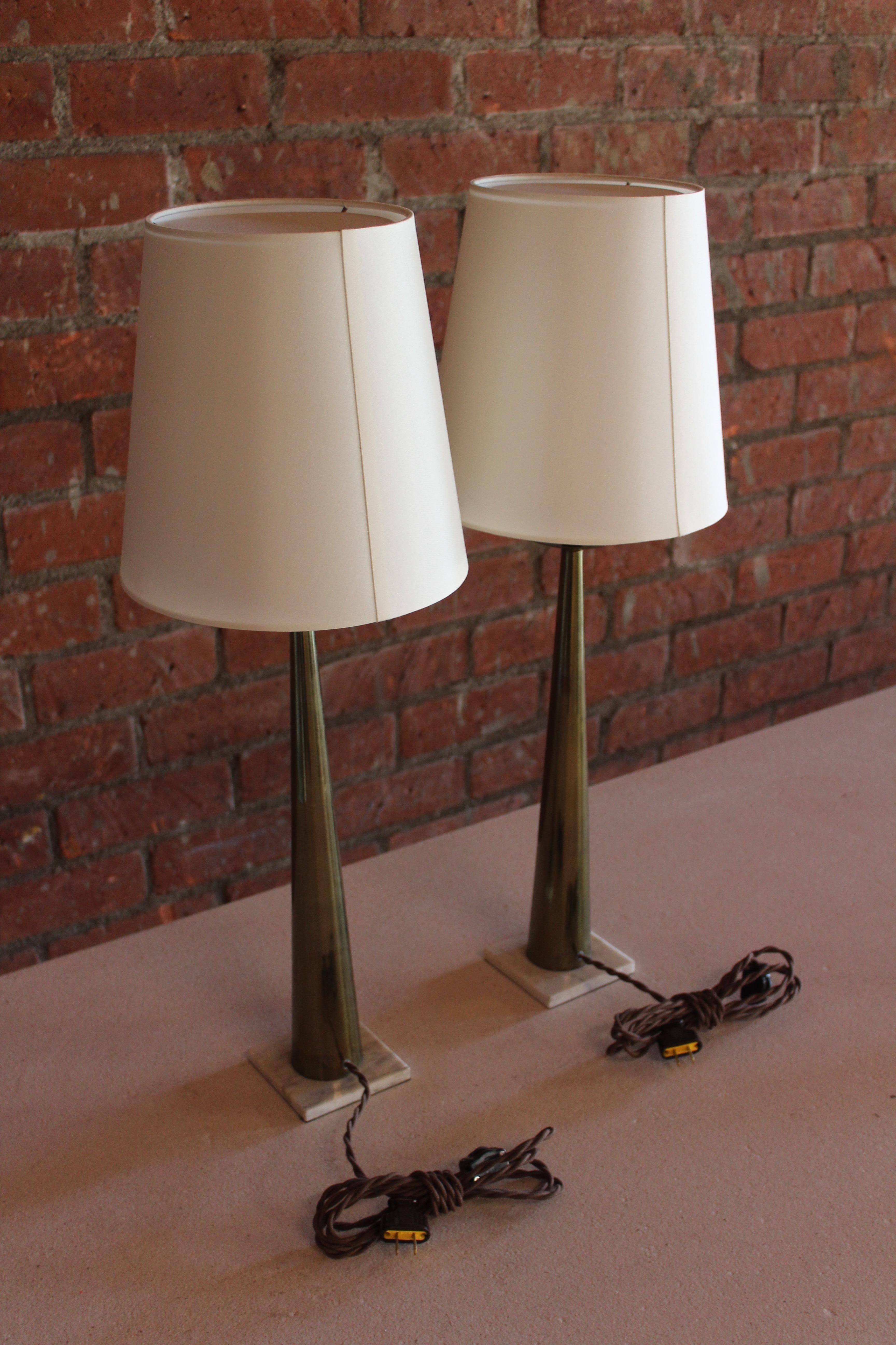 Pair of 1950s Italian Brass and Marble Table Lamps 11