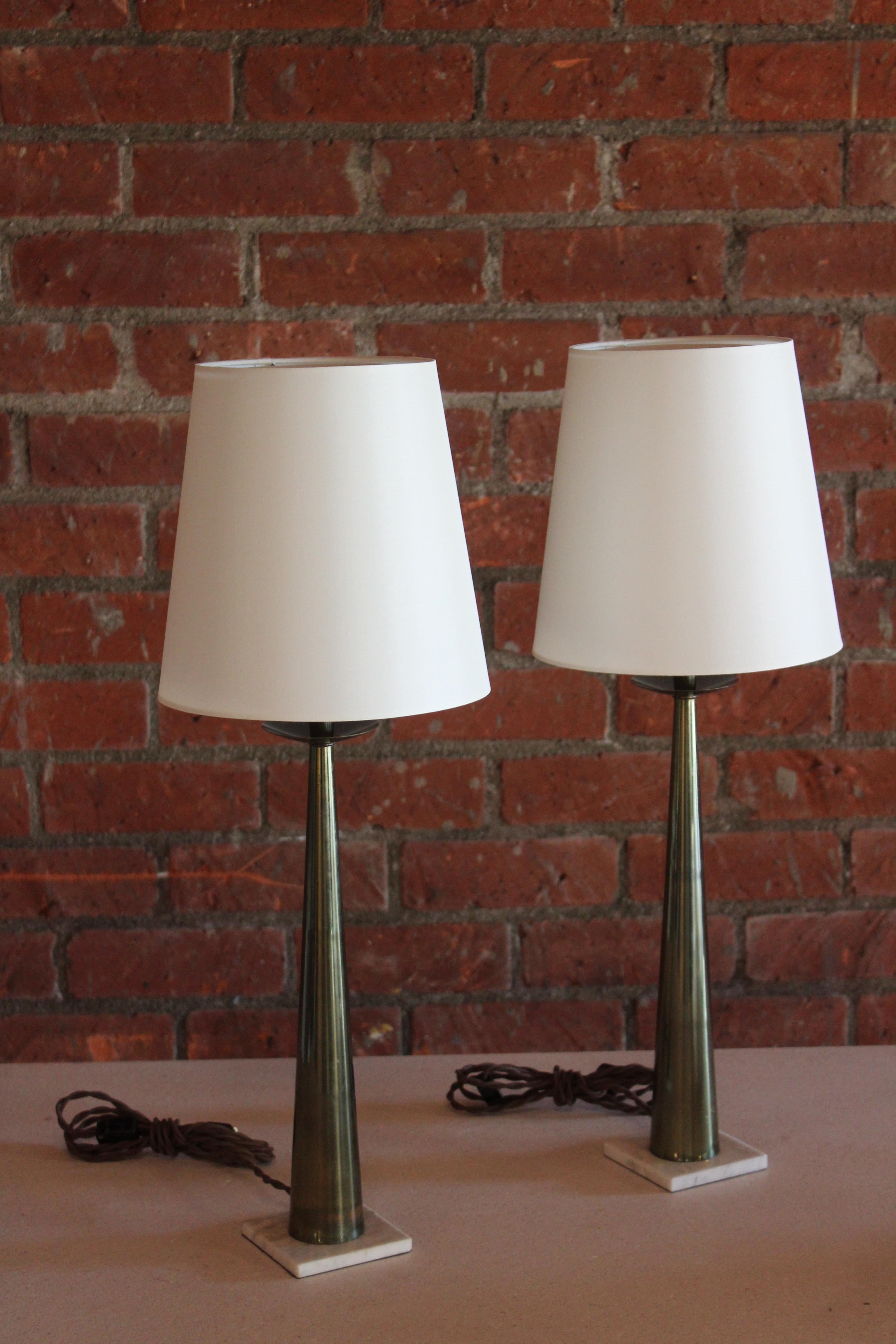 Pair of 1950s Italian Brass and Marble Table Lamps 13
