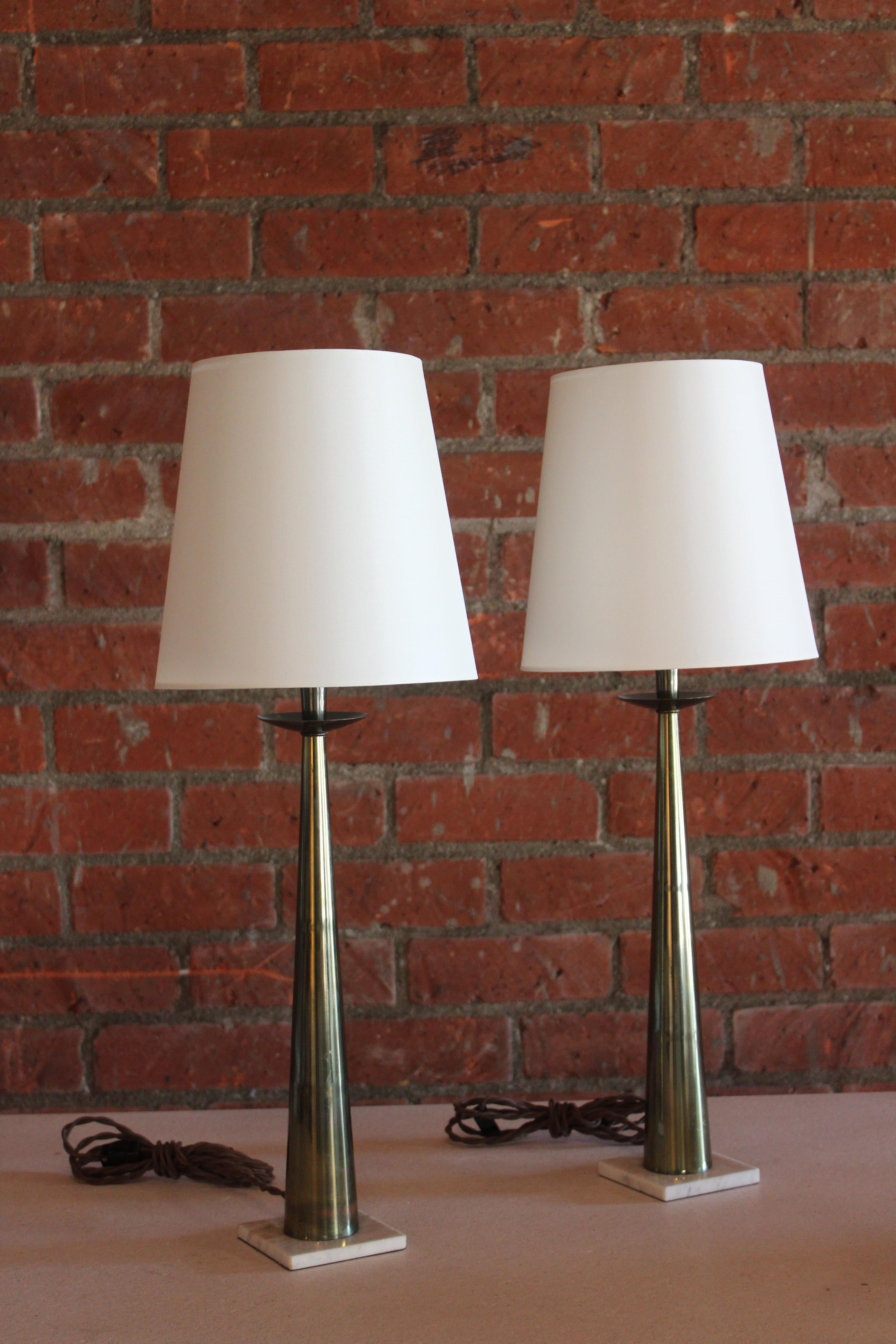 Pair of 1950s Italian Brass and Marble Table Lamps 14