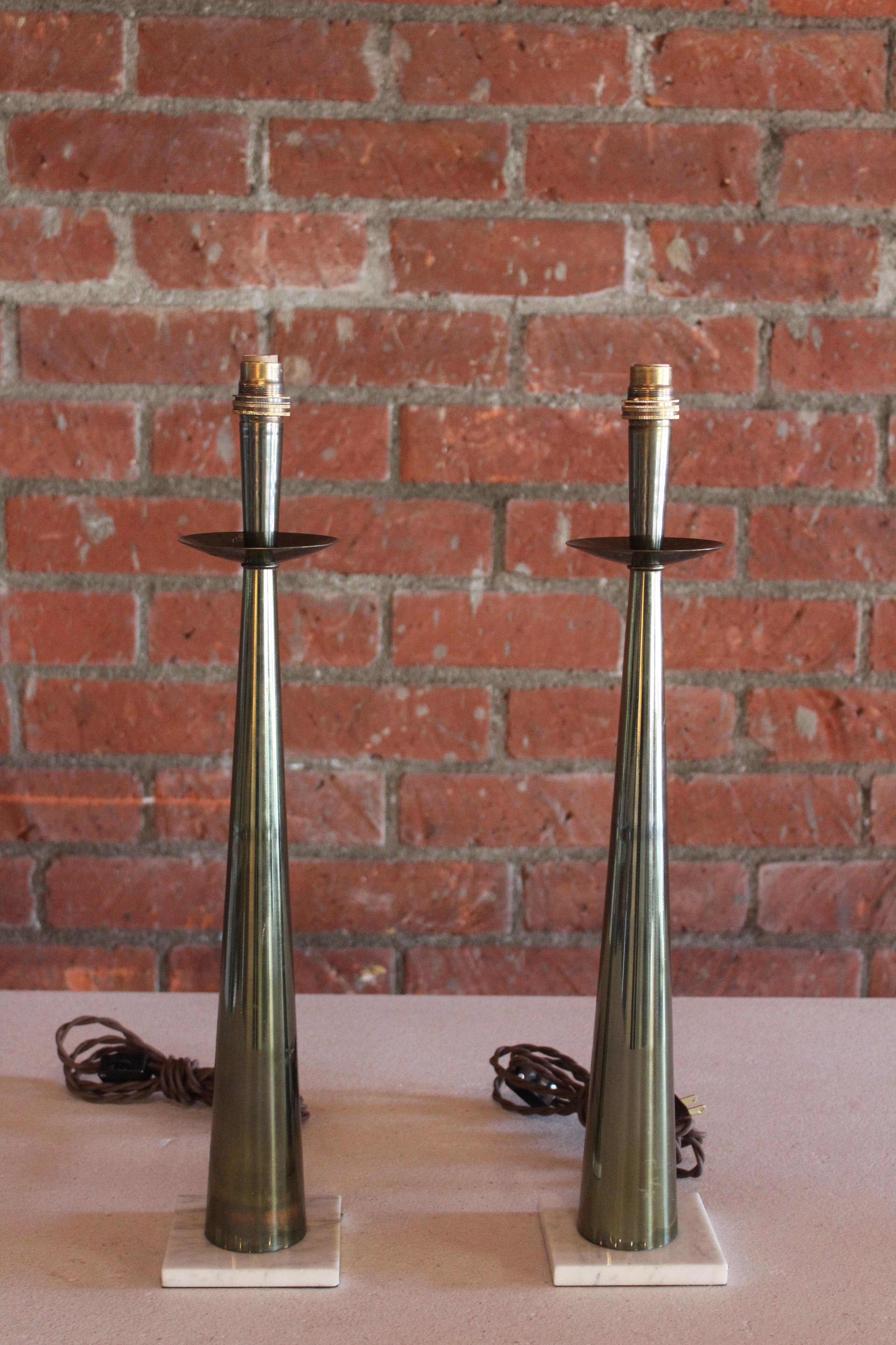 Pair of 1950s Italian Brass and Marble Table Lamps 15
