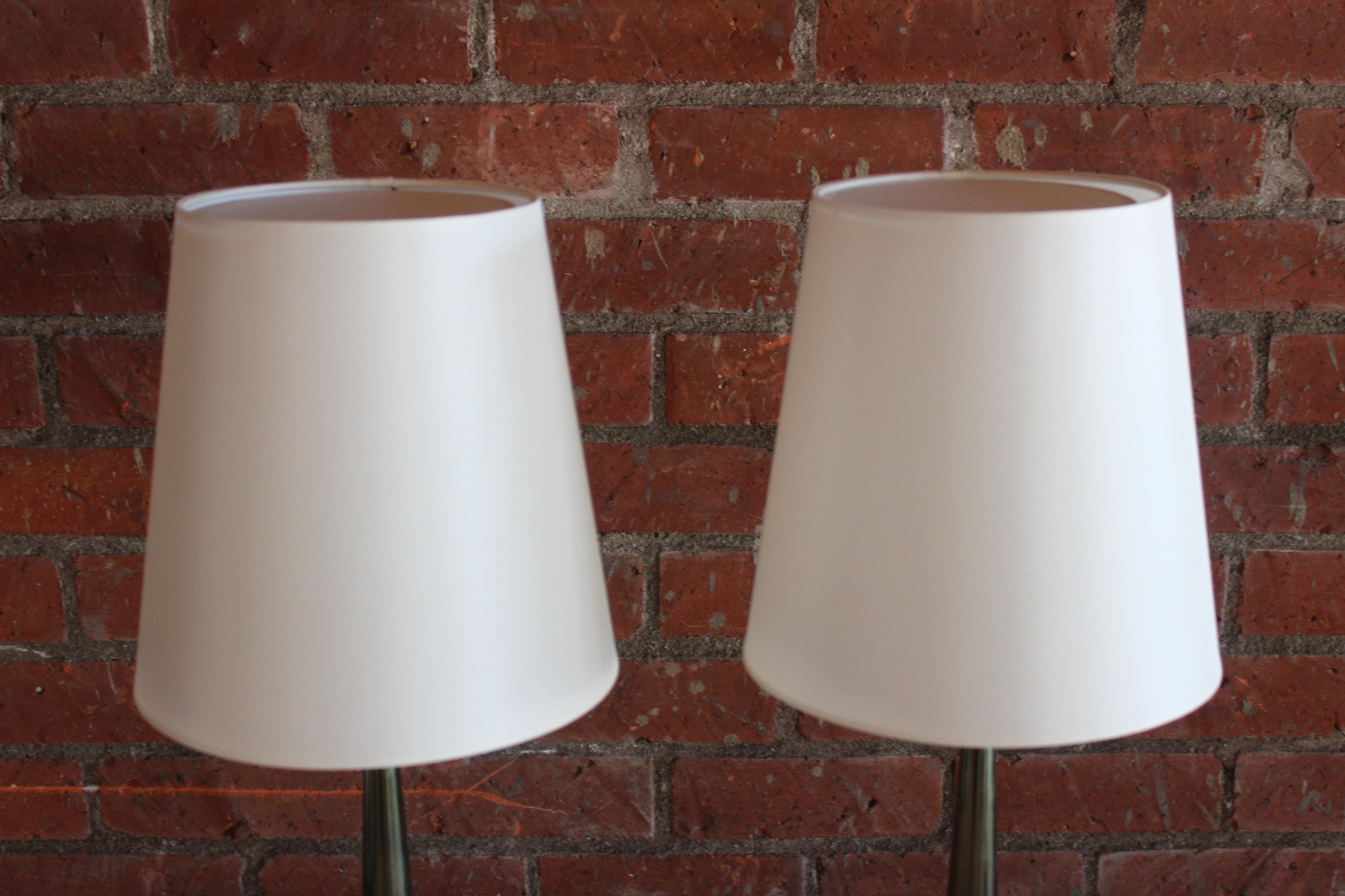 Pair of 1950s Italian Brass and Marble Table Lamps 2