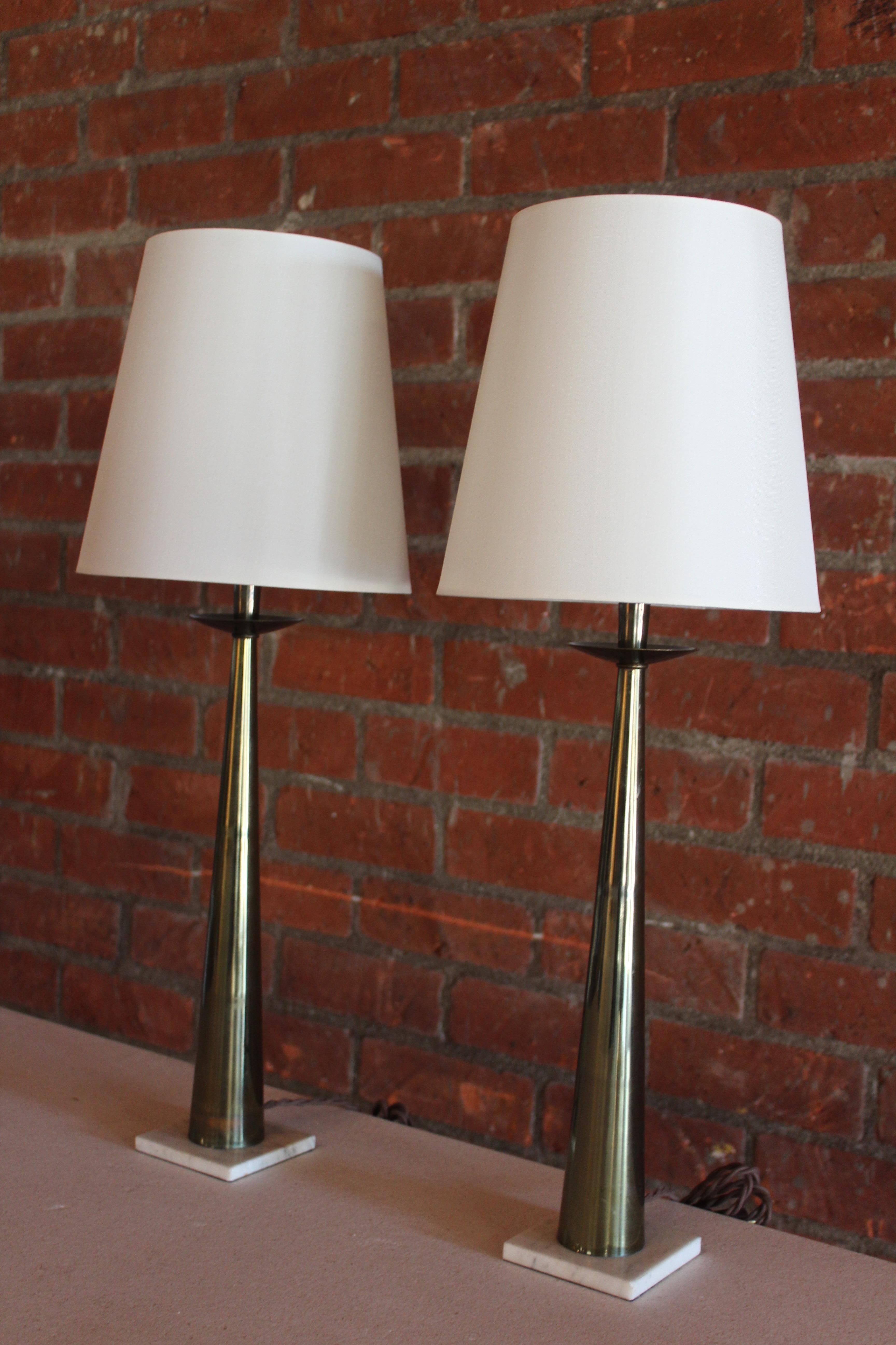 Pair of 1950s Italian Brass and Marble Table Lamps 3