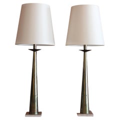Pair of 1950s Italian Brass and Marble Table Lamps