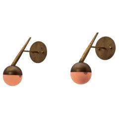 Pair of 1950s Italian Brass and Opaline Glass Globe Wall Sconces