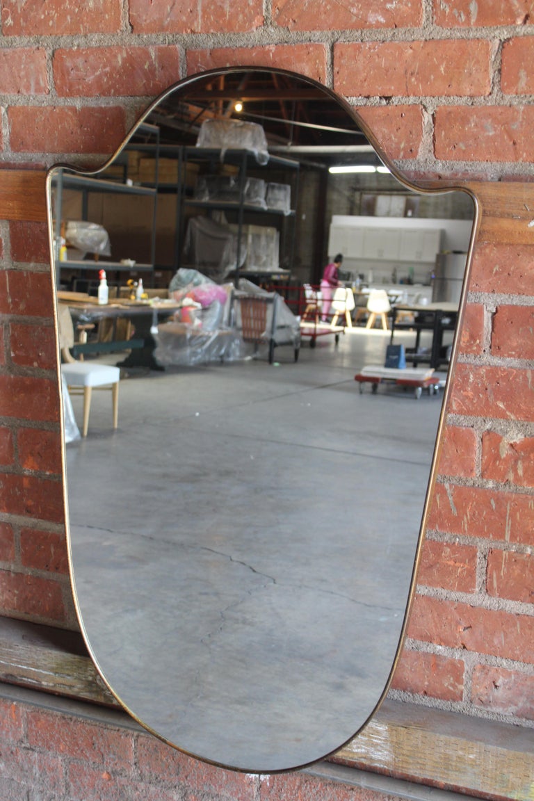 Pair of 1950s Italian Brass Framed Wall Mirrors For Sale 6