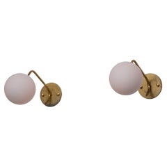 Pair of 1950s Italian Brass Sconces with Opaline Glass Globes