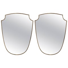 Pair of 1950s Italian Brass Shield Mirrors