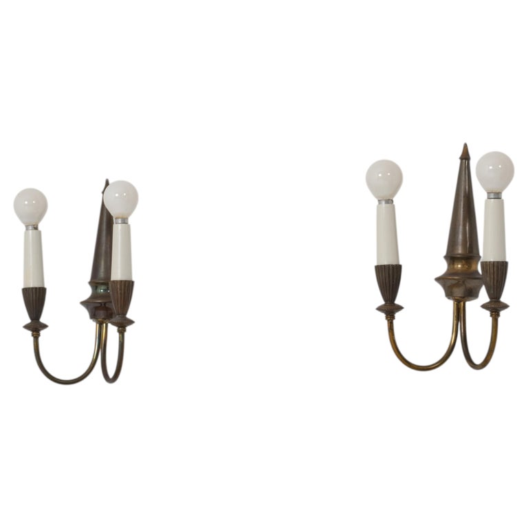 Pair of 1950s Italian Brass Wall Sconces