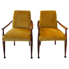 Pair of 1950s Italian canary yellow occasional armchairs