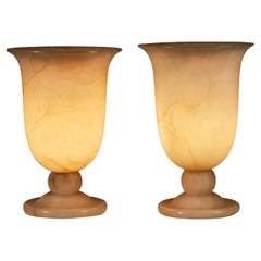 Retro Pair of 1950s Italian carved alabaster urn lamps