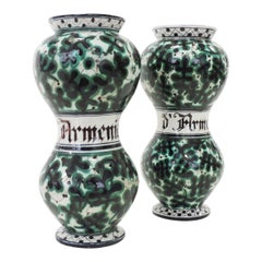 Pair of 1950s Italian Ceramic Pharmacy Jars for Rosa d'Armenia