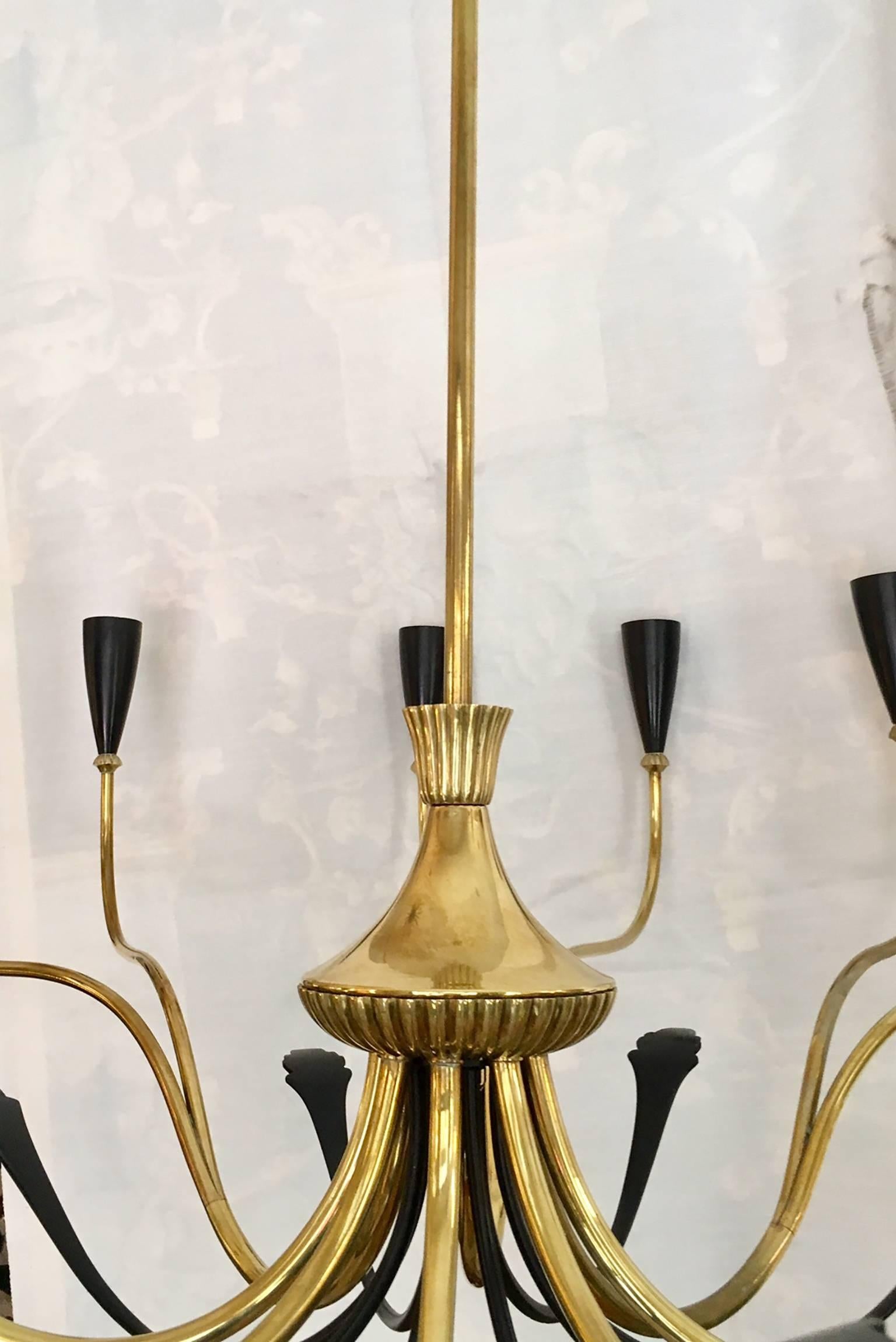 Pair of 1950s Italian Chandelier Oscar Torlasco Style In Excellent Condition In Madrid, ES