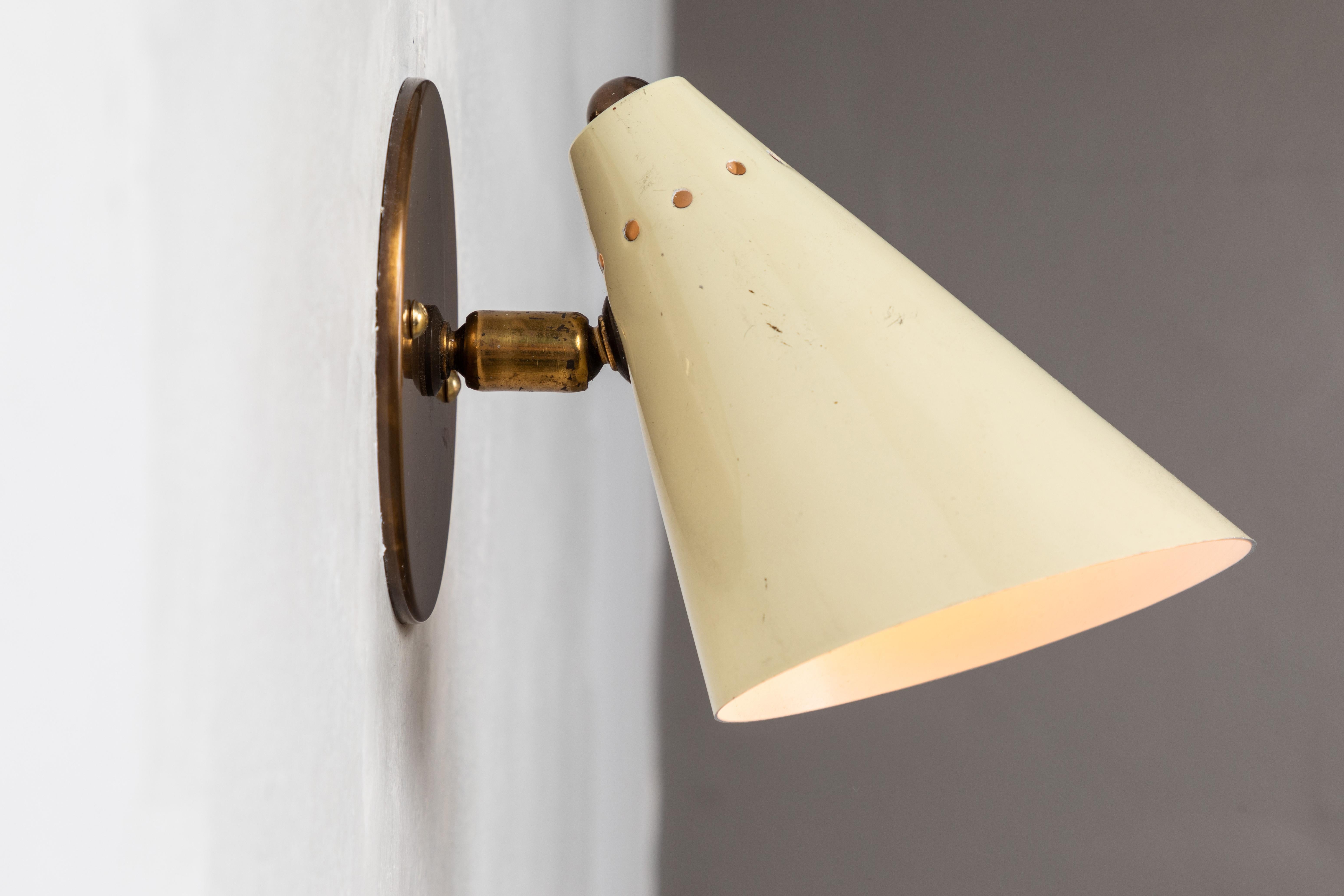 Enameled Pair of 1950s Italian Cone Sconces in the Manner of Arteluce