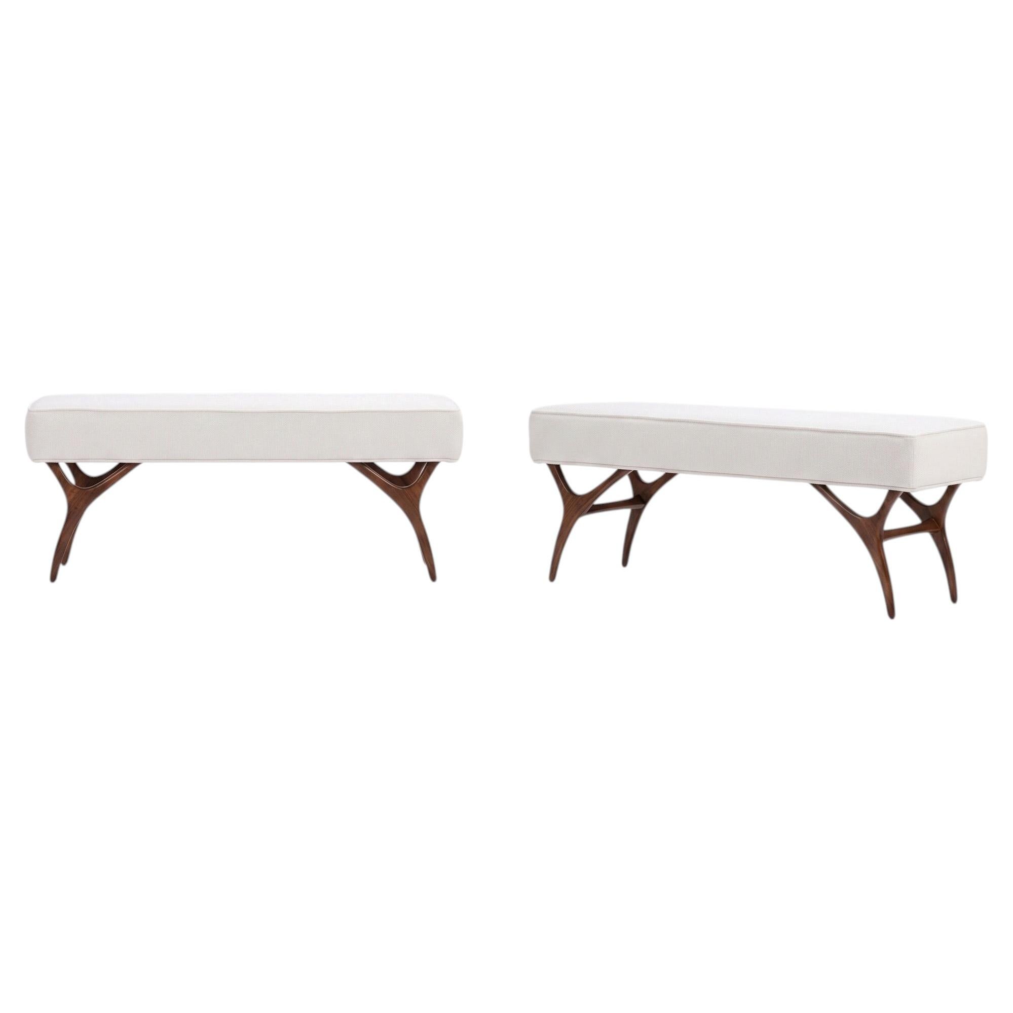 Pair of 1950s Italian Curved Benches in the Manner of Carlo Di Carli