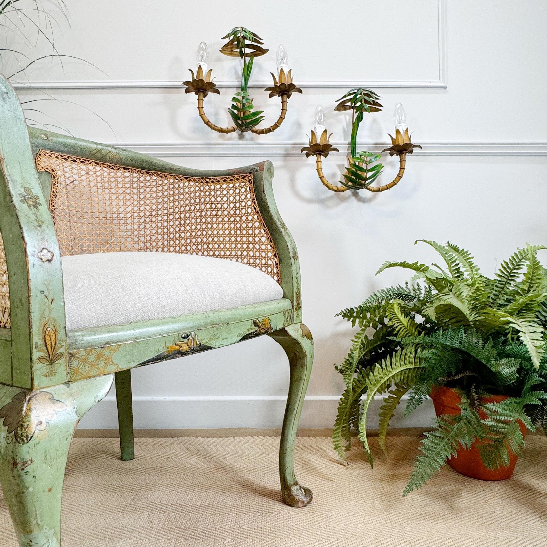 Pareja de apliques italianos de hojas de bambú de imitación de los años 50 en venta 6