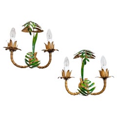 Pair of 1950’s Italian Faux Bamboo Leaf Wall Lights