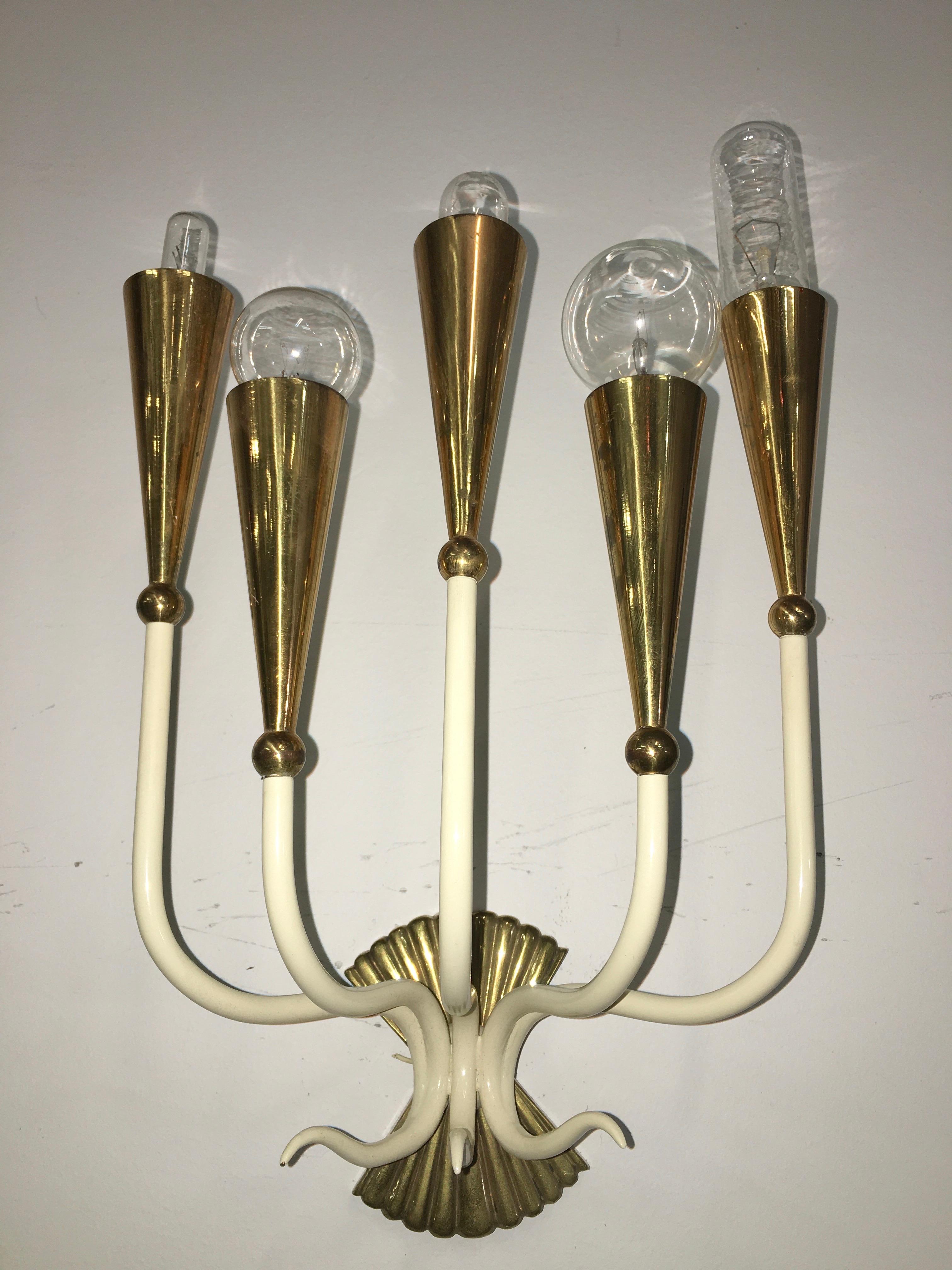 Pair of 1950's Italian Five Light Sconces 4