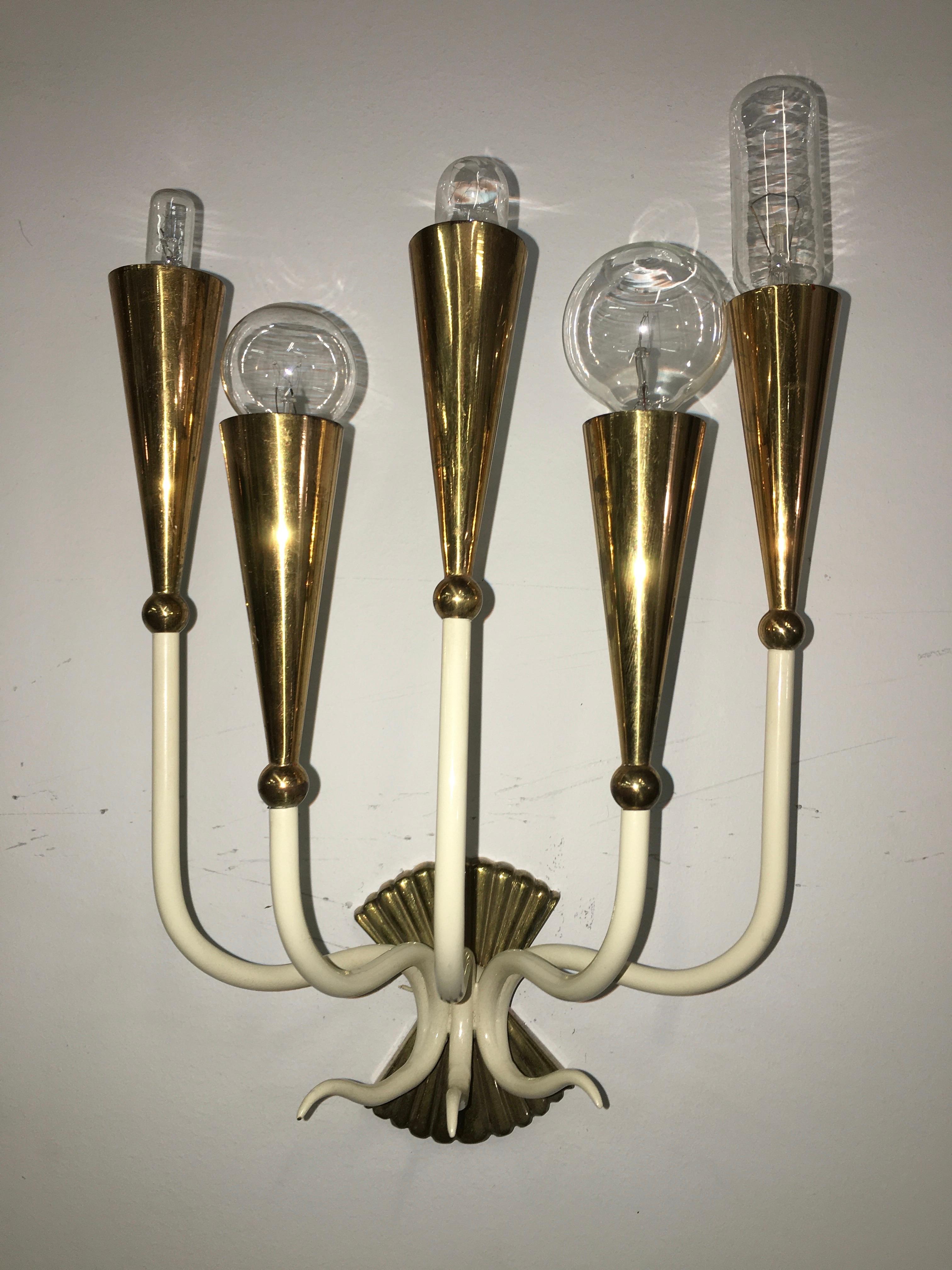 Pair of 1950's Italian Five Light Sconces 5