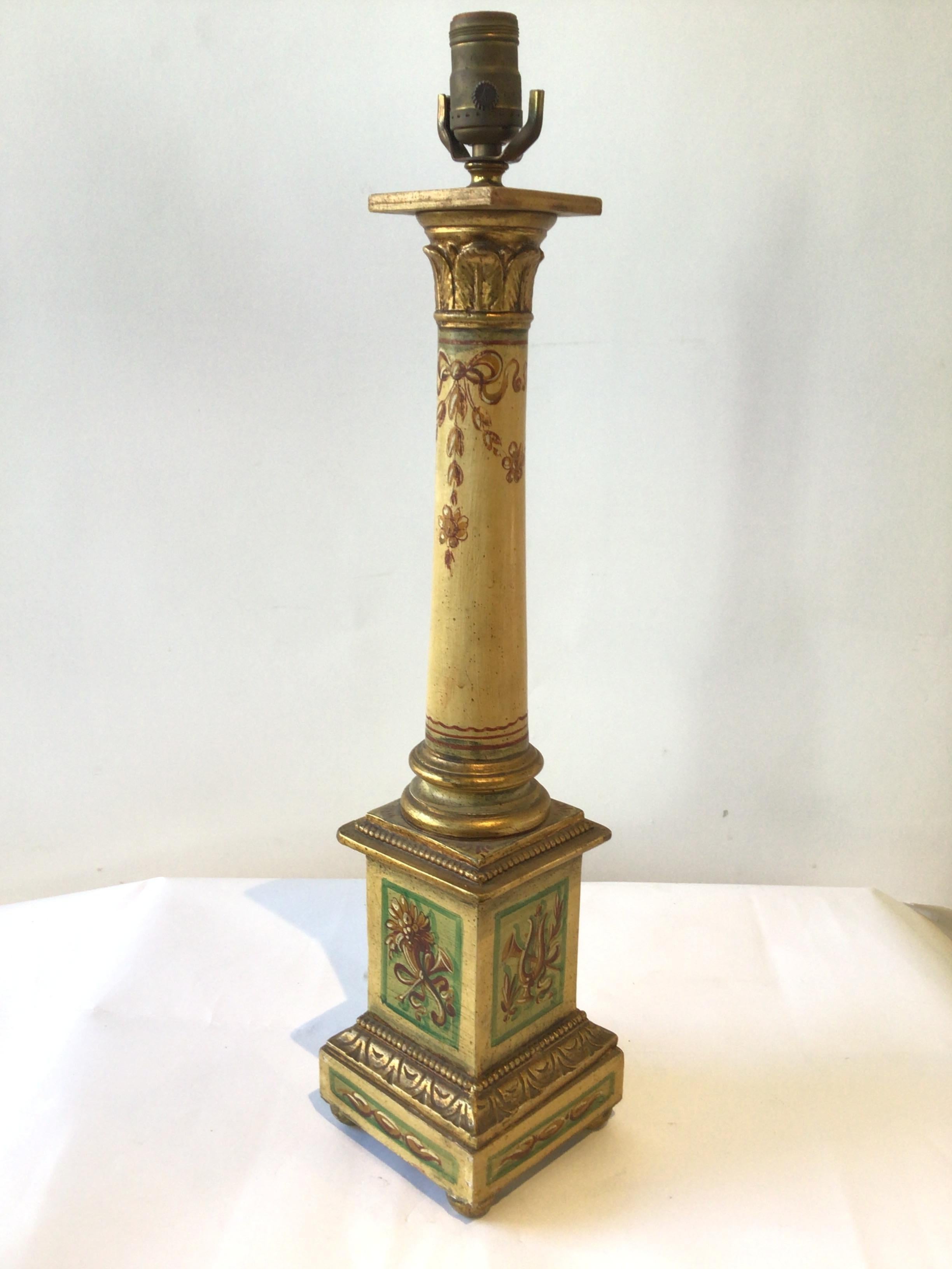 Mid-20th Century Pair of 1950s Italian Hand Painted Column Lamps For Sale